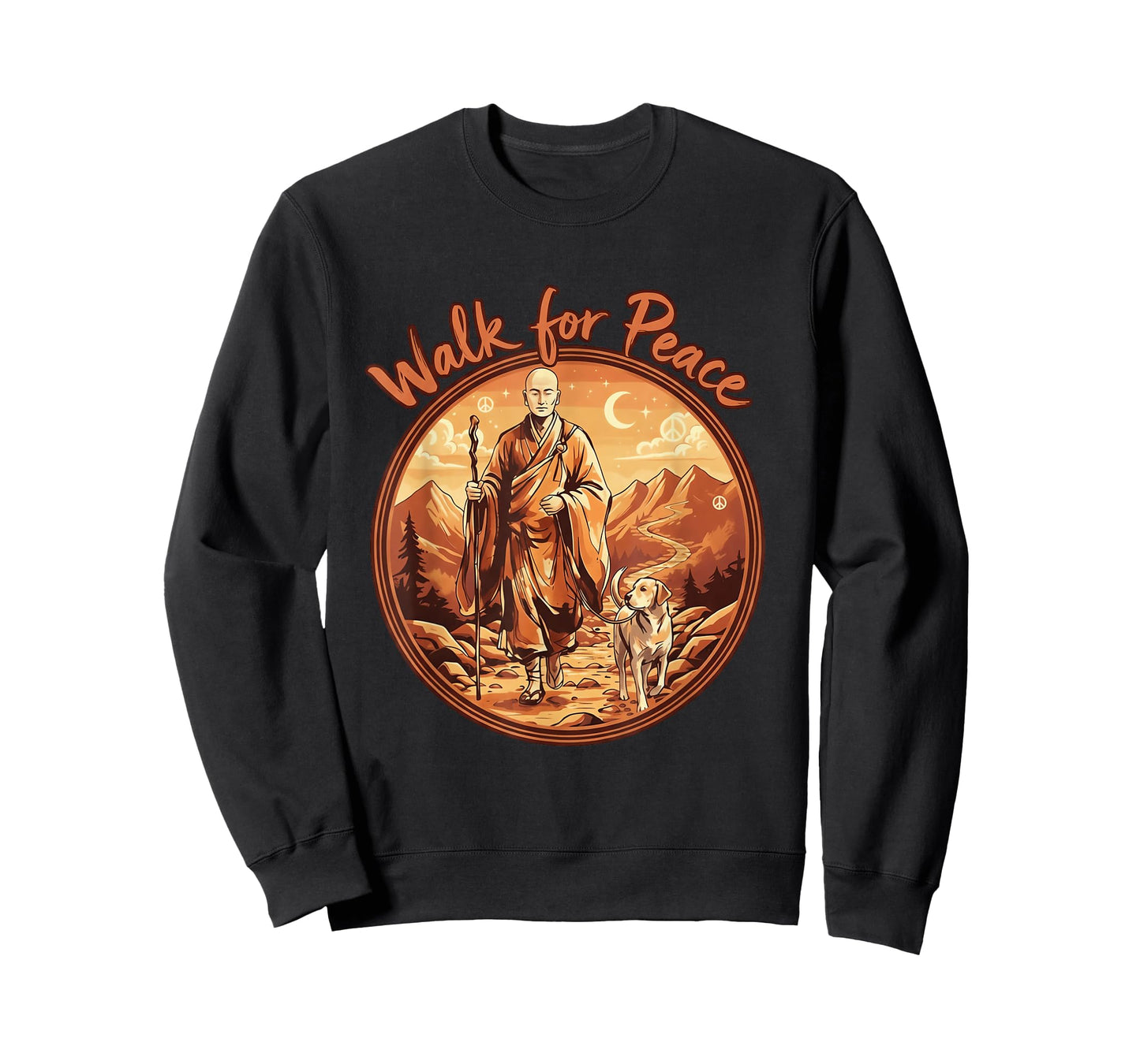 Walk for Peace Buddhist Monk and Labrador Illustration T-Shirt