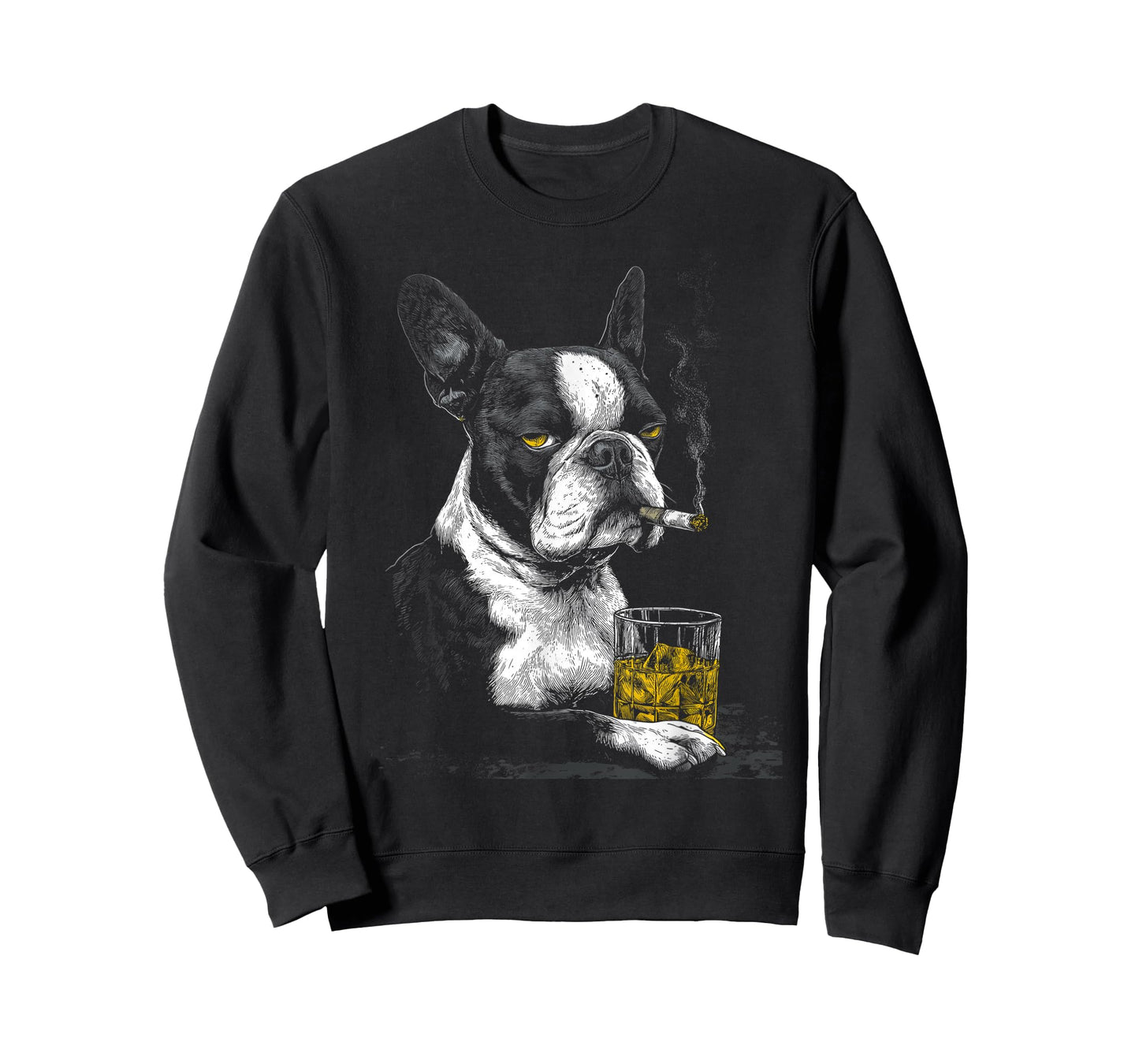 Boston Terrier Smoking Cigarette Whisky Lover Funny Dog T-Shirt