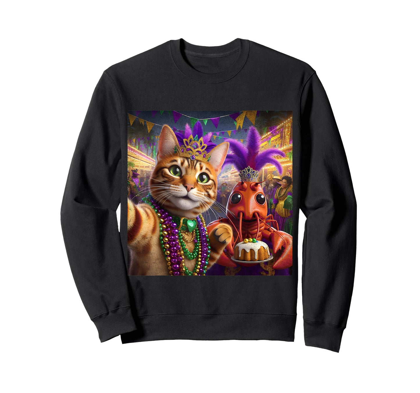 Funny Mardi Gras Crawfish Cat Selfie Quote T-Shirt