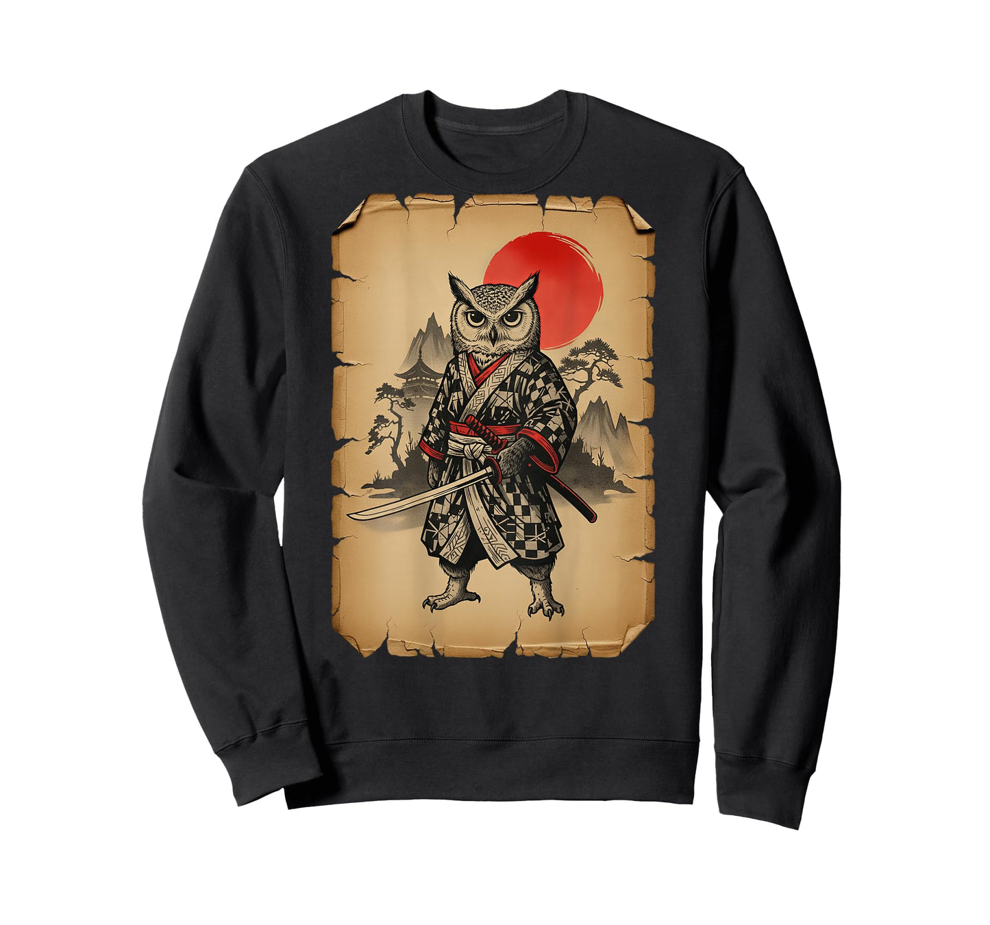 Samurai Owl Japanese Art Anime (On Back) T-Shirt