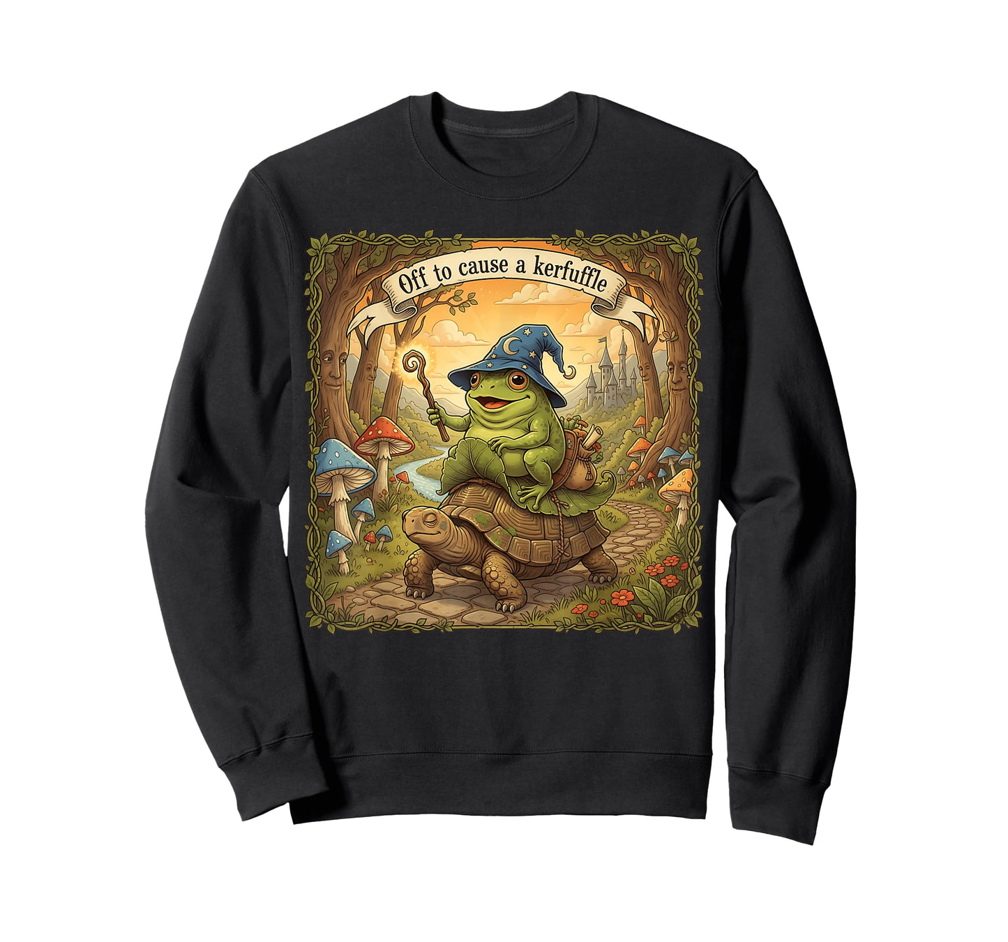 Off to Cause A Kerfuffle Funny Meme Whimsical Frog Wizard T-Shirt