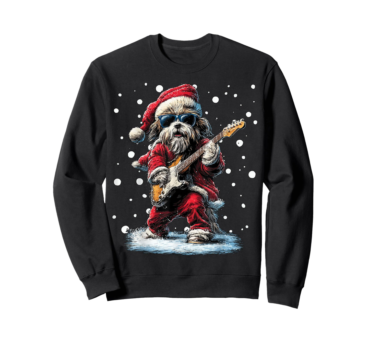 Christmas Shih Tzu Playing Guitar Funny Musician Dog Music T-Shirt