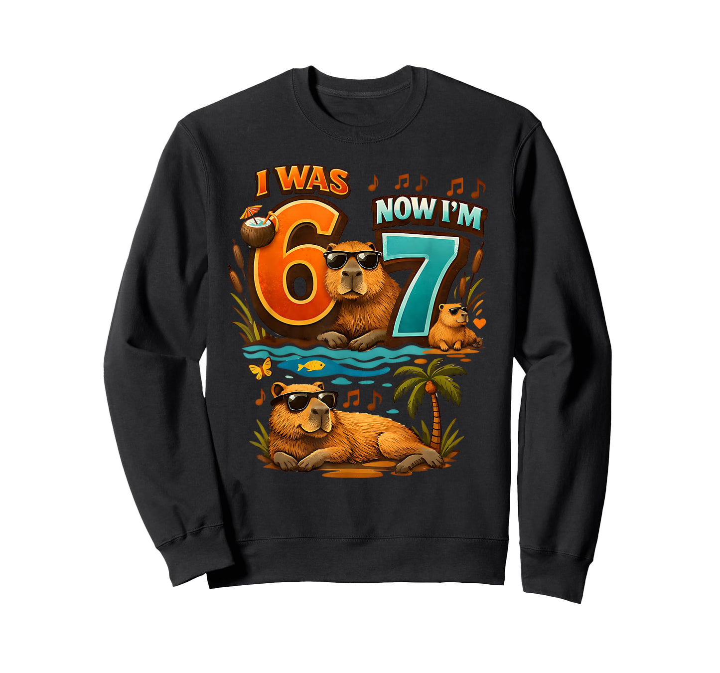 I was Six Now I'm Seven 6 7 Capybara 67 Meme 7th Birthday T-Shirt