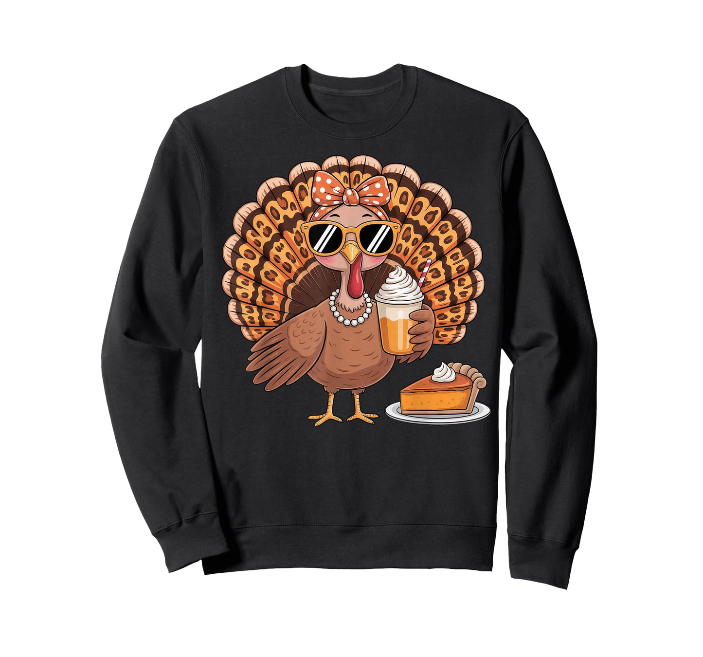 Turkey Drinking Coffee Bow Thanksgiving Leopard Women T-Shirt