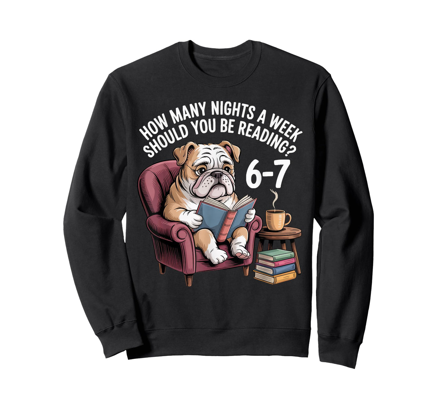 Funny English Bulldog Dog Reading Book 67 Six Seven Meme T-Shirt