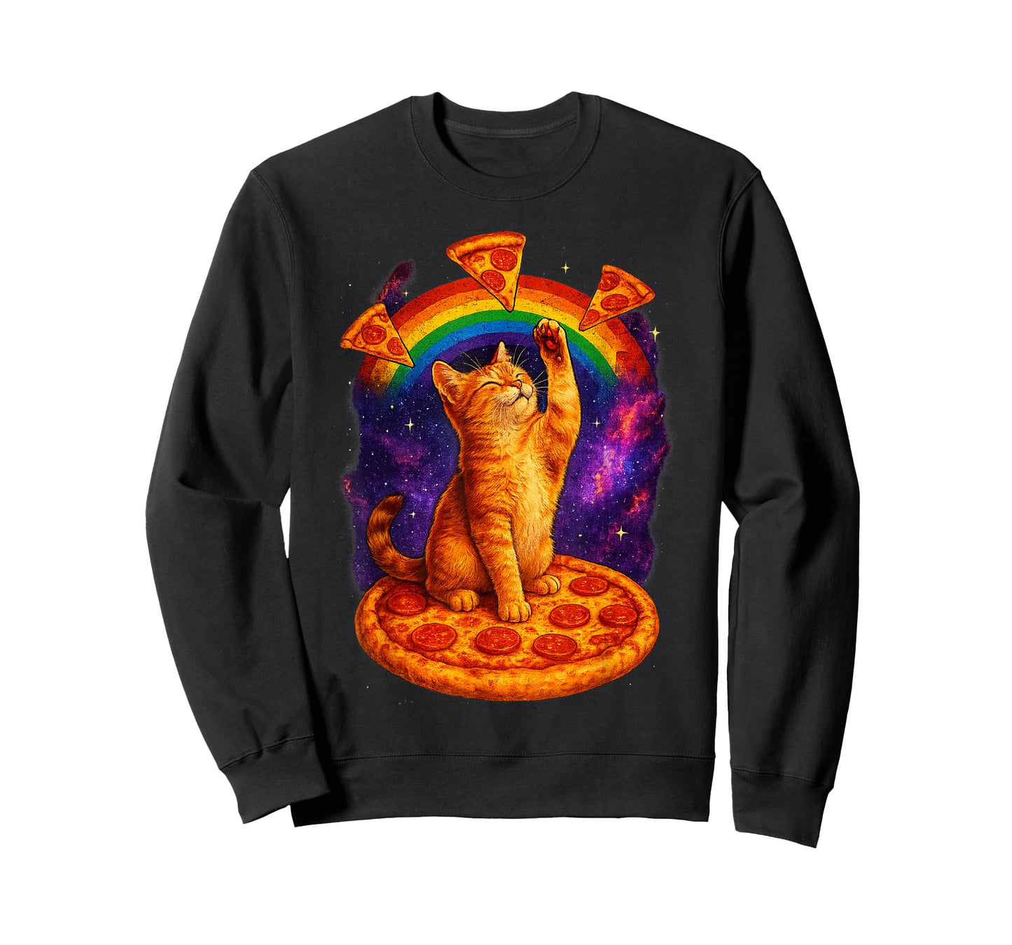Space Cat Pizza Rainbow Cat Galaxy Cute Kitty in Space T-Shirt