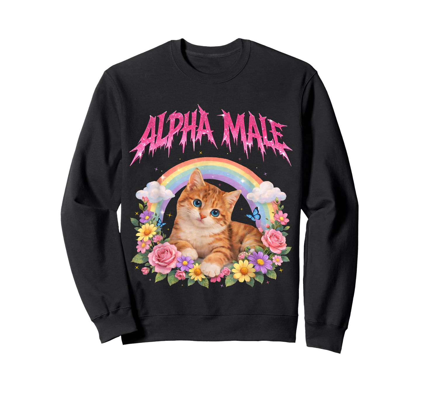 Alpha Male Funny Kitten Rainbow Floral T-Shirt