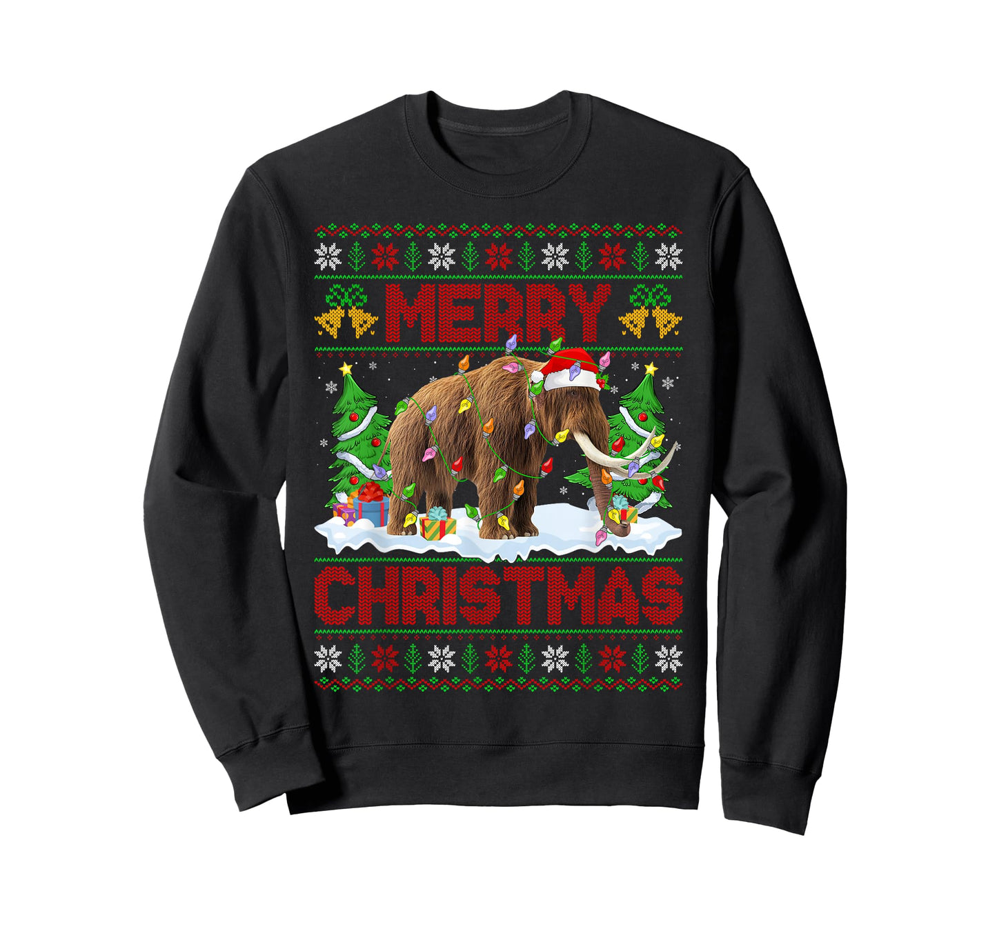 Woolly Mammoth Ugly Xmas Sweater Animal Lights Christmas T-Shirt
