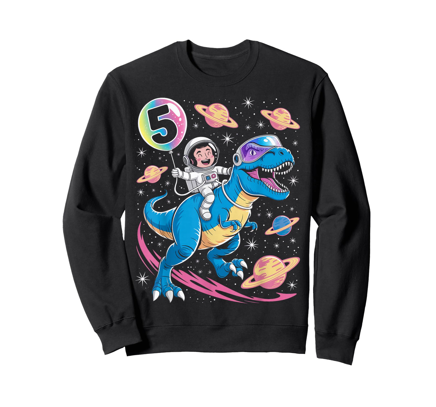 Astronaut Trex Dinosaur 5 Years Old Space Kids 5th Birthday T-Shirt