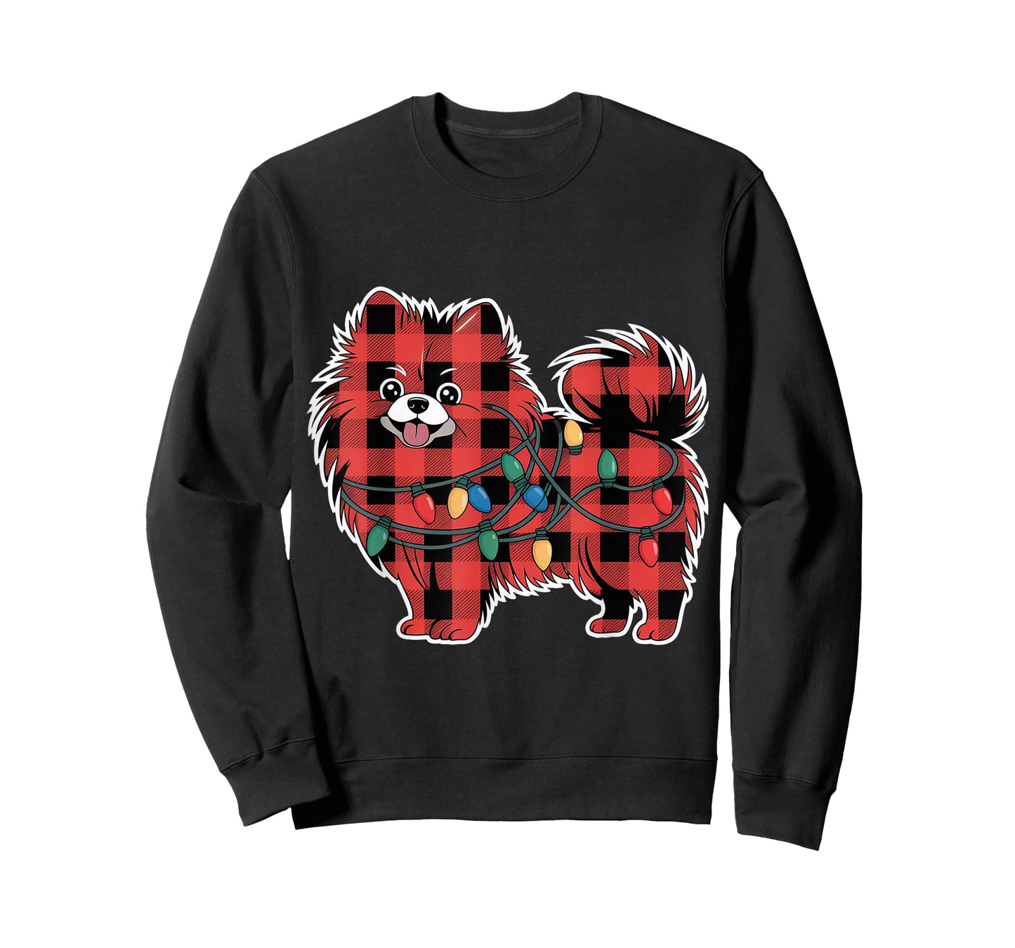 Plaid Pomeranian Christmas Lights Outfit Holiday Family T-Shirt