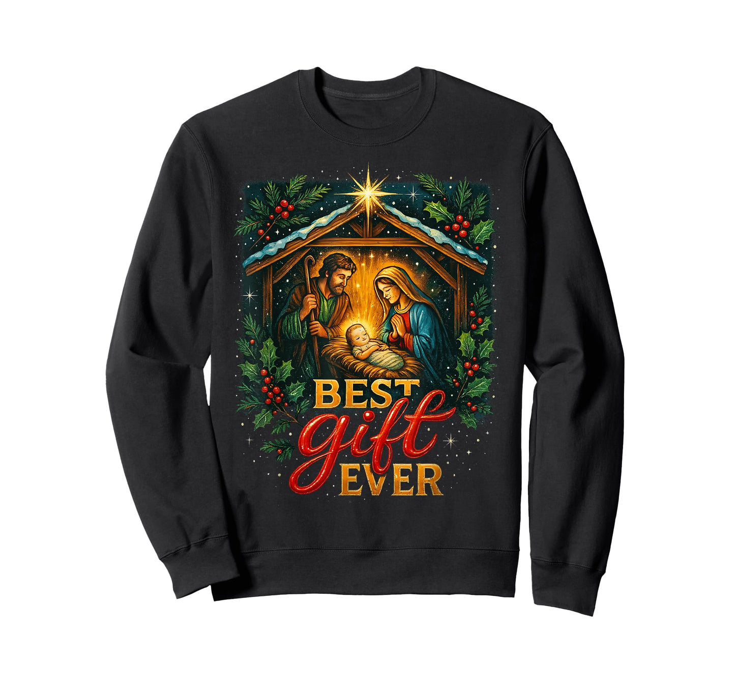 Jesus Nativity Scene Faithful Christmas Christian Design T-Shirt