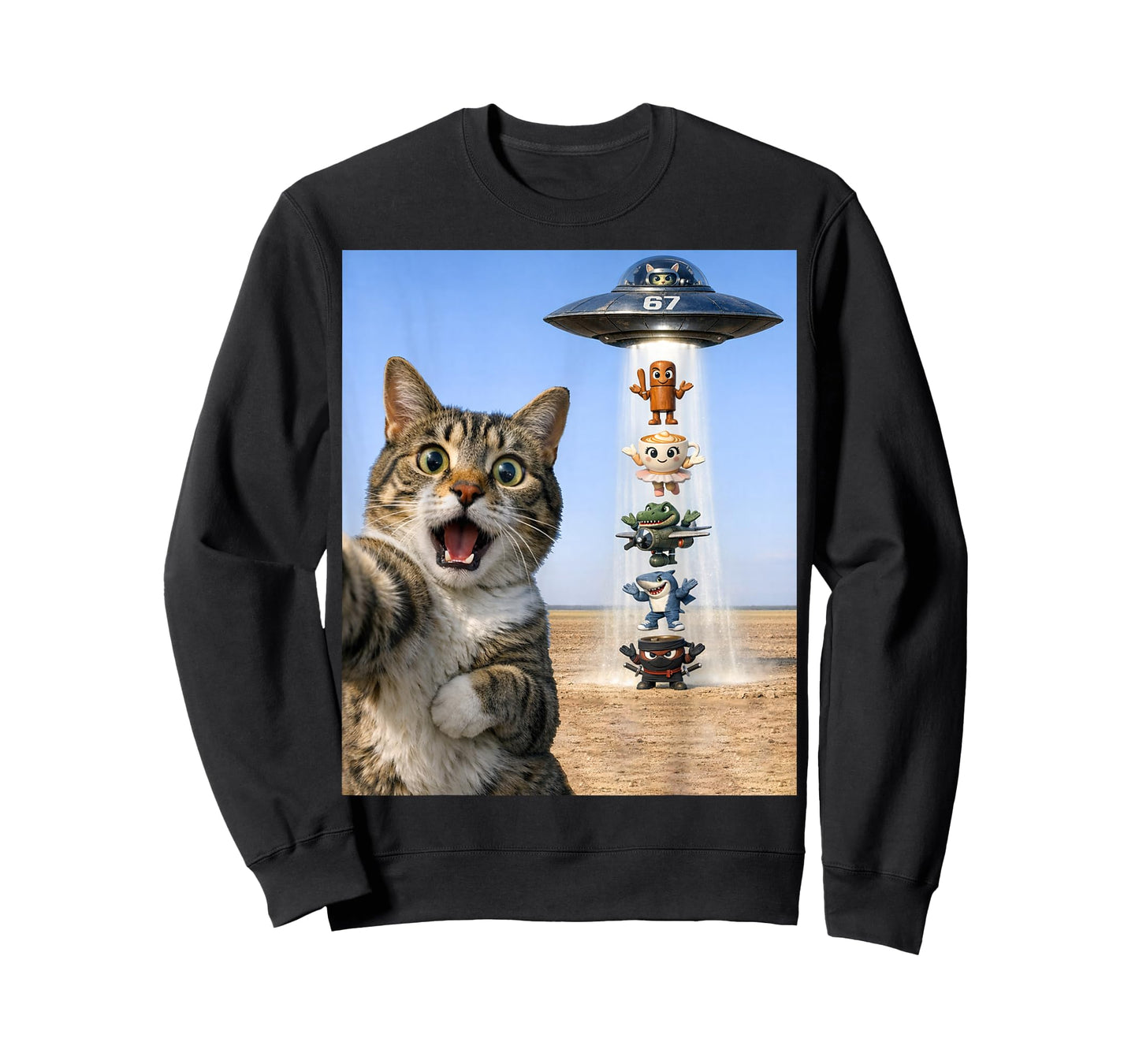 67 Six Seven 6 7 Italian Brainrot Cat Meme Selfie Alien UFO T-Shirt