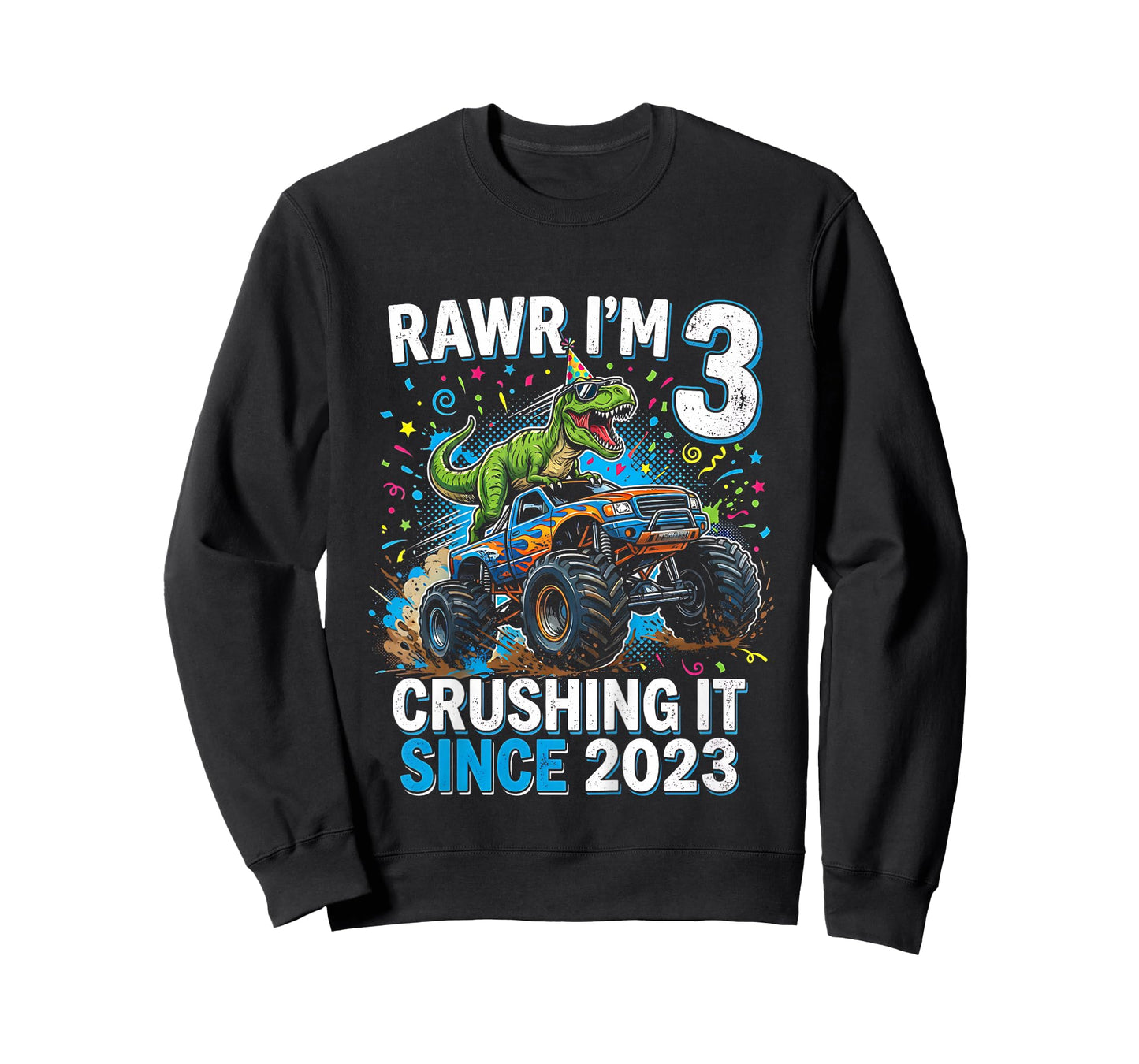Kids 3rd Birthday Truck Turning 3 Years Old Boy Dinosaur Trex T-Shirt