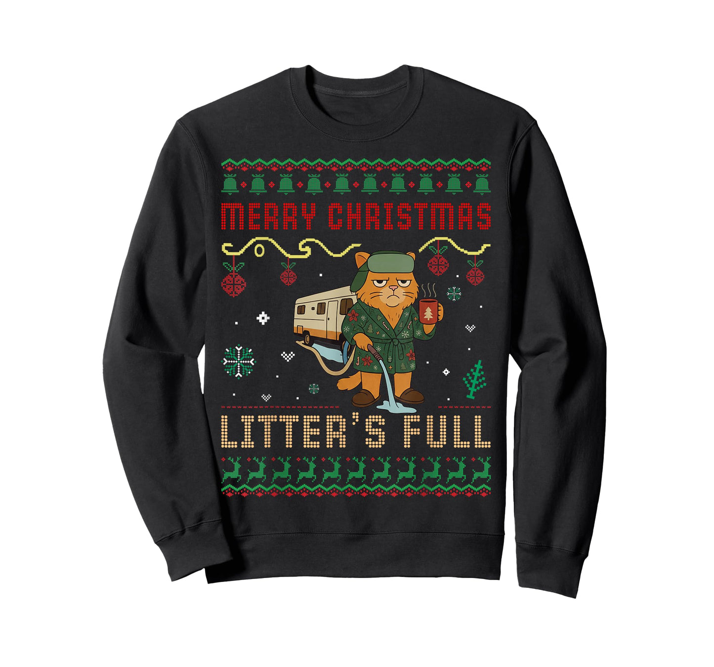 Merry Christmas Litter’s Full Funny Cat Xmas Ugly Sweaters T-Shirt