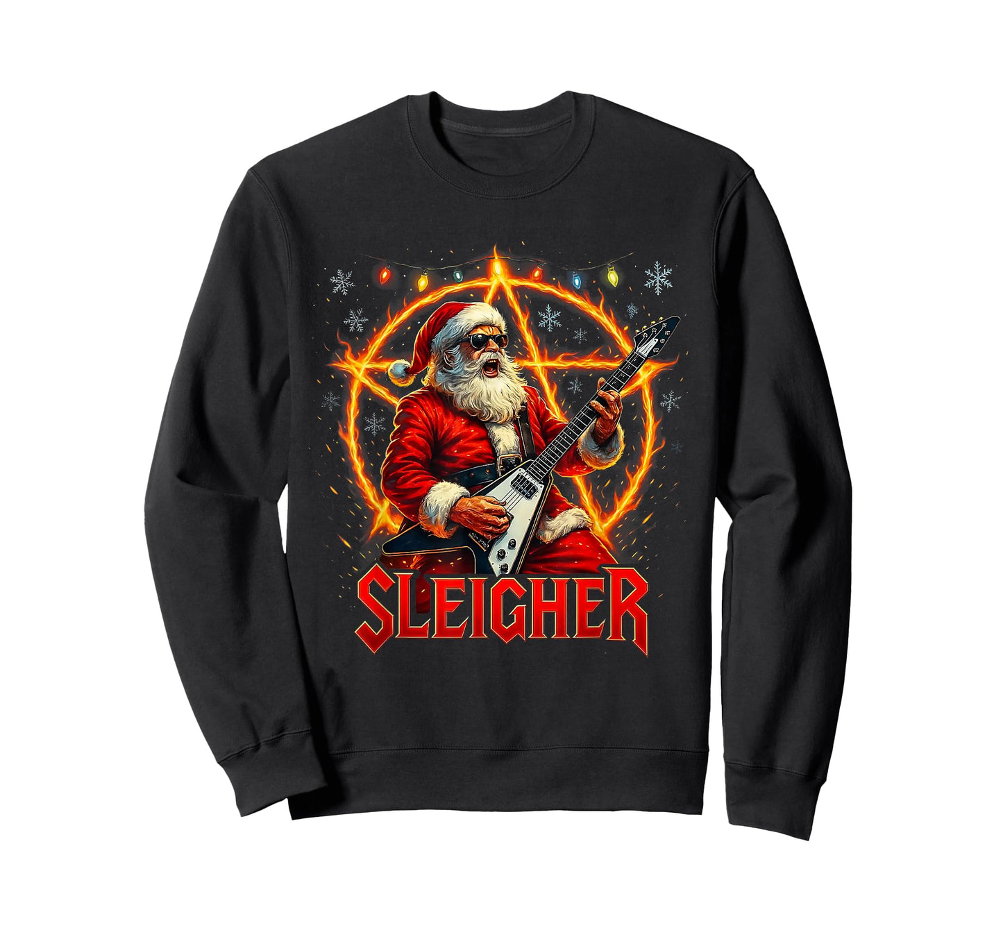 Sleigher Metal Santa Rocking Christmas Design T-Shirt