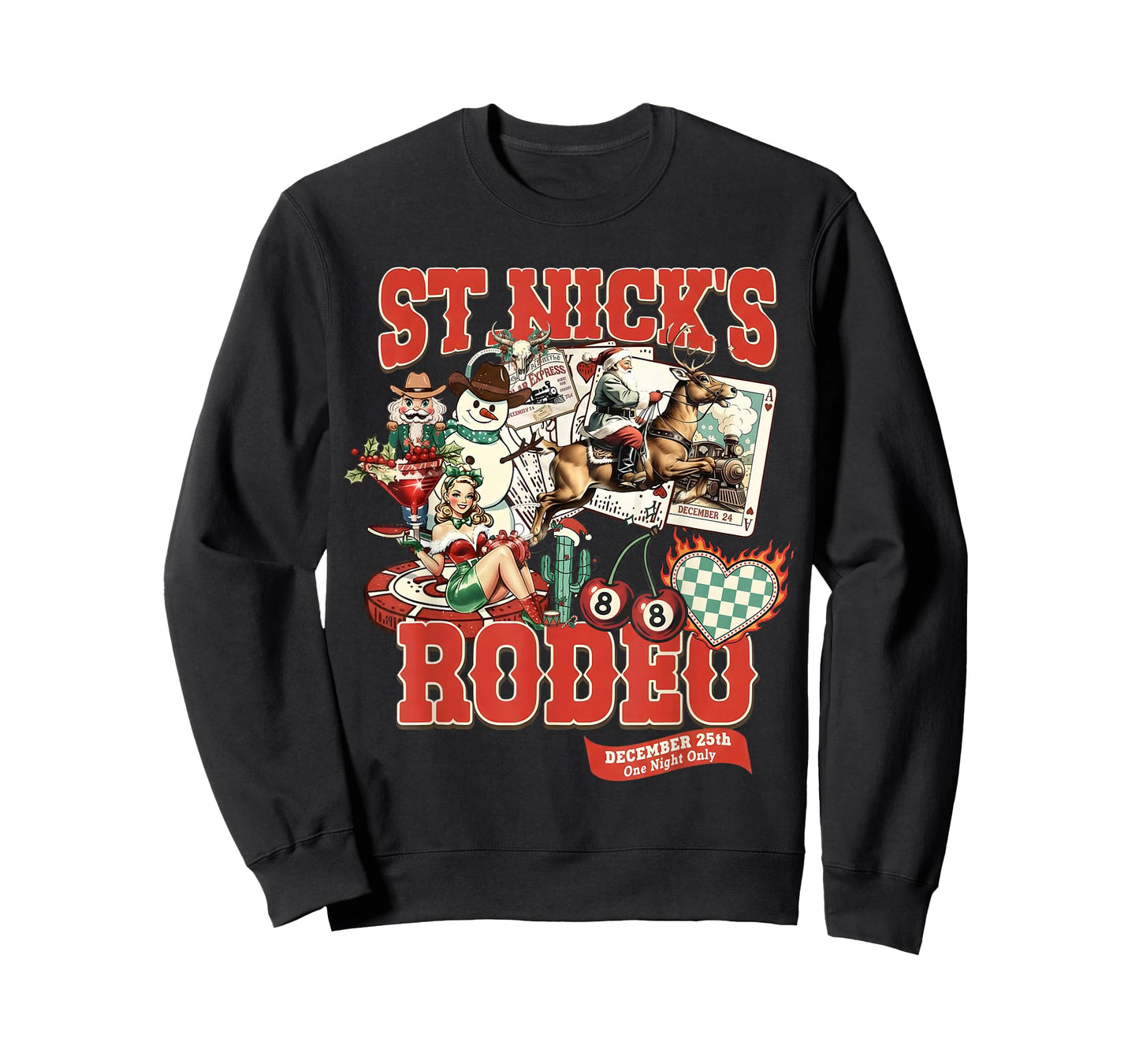 St. Nick’s Rodeo Retro Western Christmas Collage Santa T-Shirt