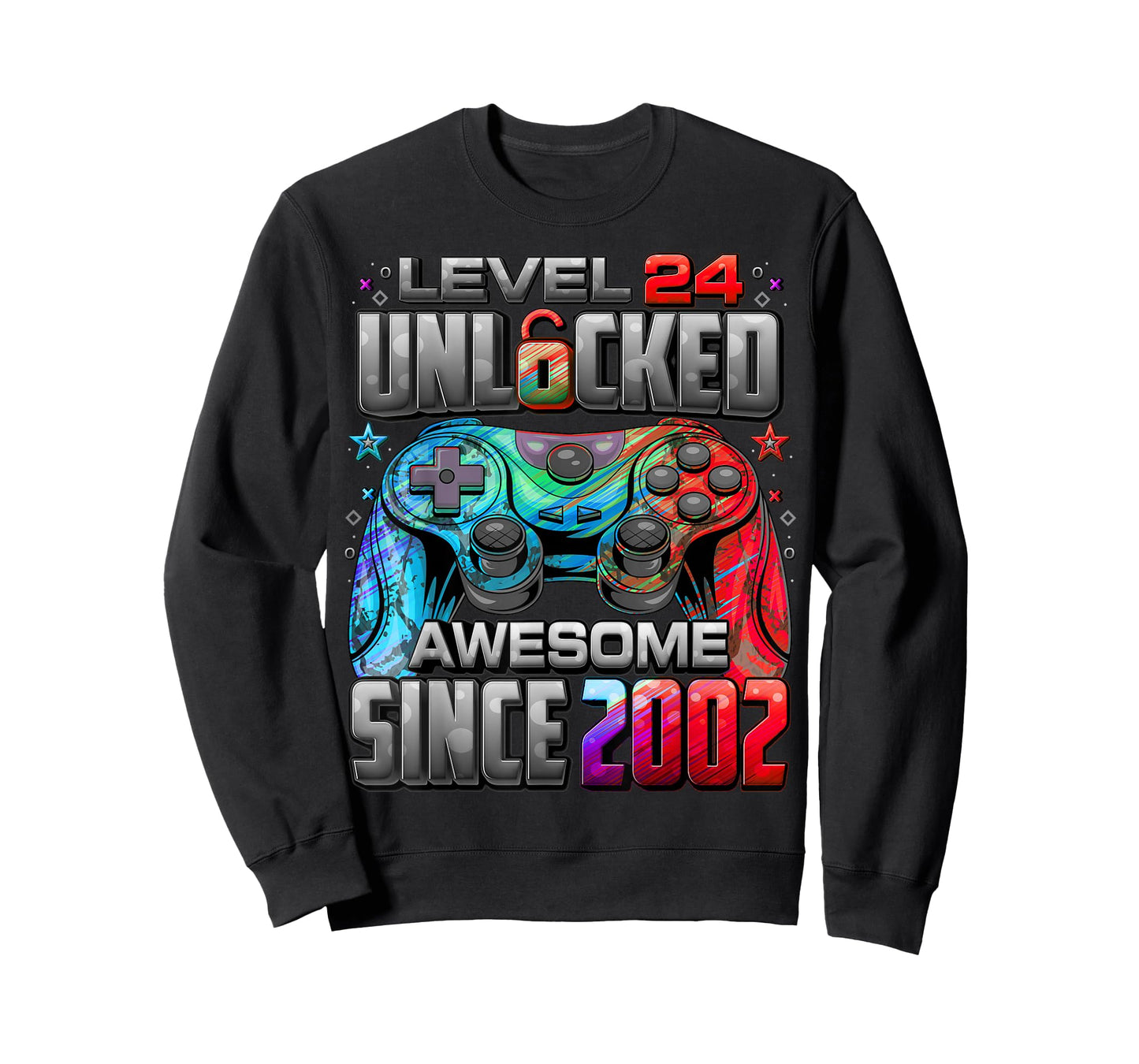 Level 24 Unlocked Awesome Since 2002 24th Birthday Gaming T-Shirt