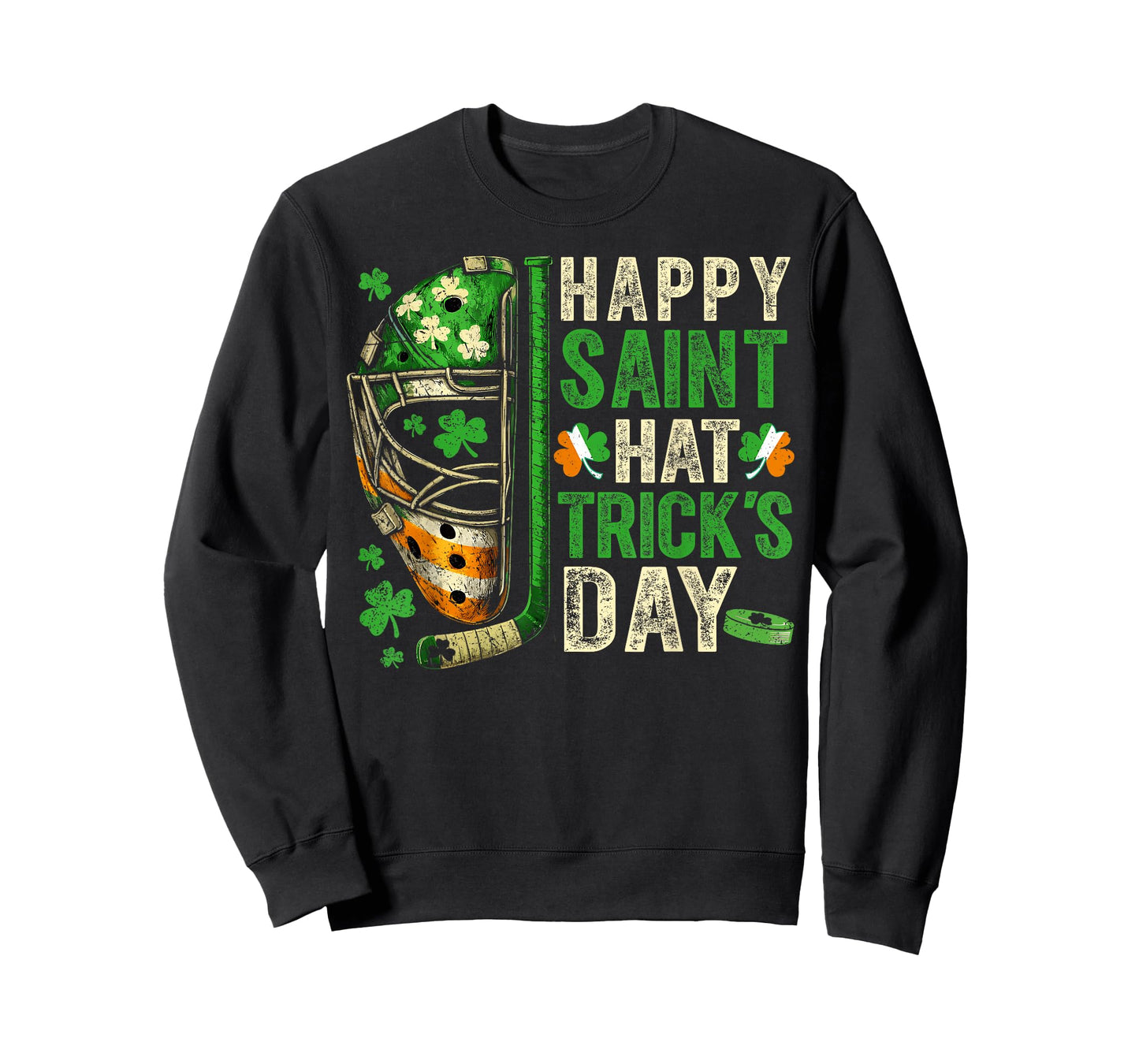 St Patricks Day Happy Saint Hat Trick Ice Hockey Player T-Shirt