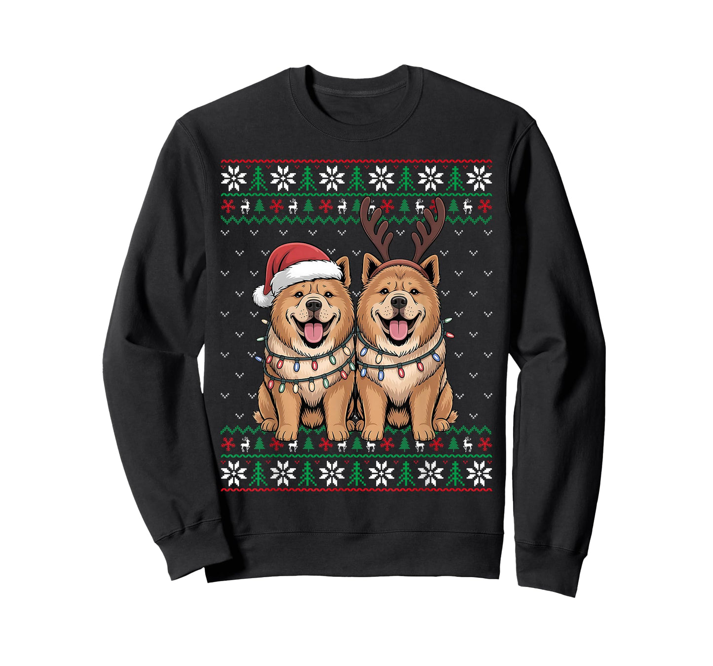 Ugly Xmas Lights Men Women Chow Chow Dog Christmas Sweater T-Shirt