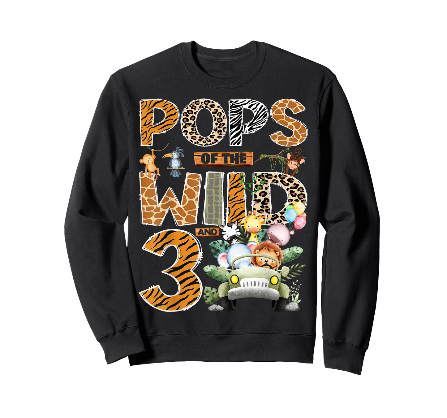 Pops of The Wild Three 3rd Birthday Boy Safari Jungle T-Shirt