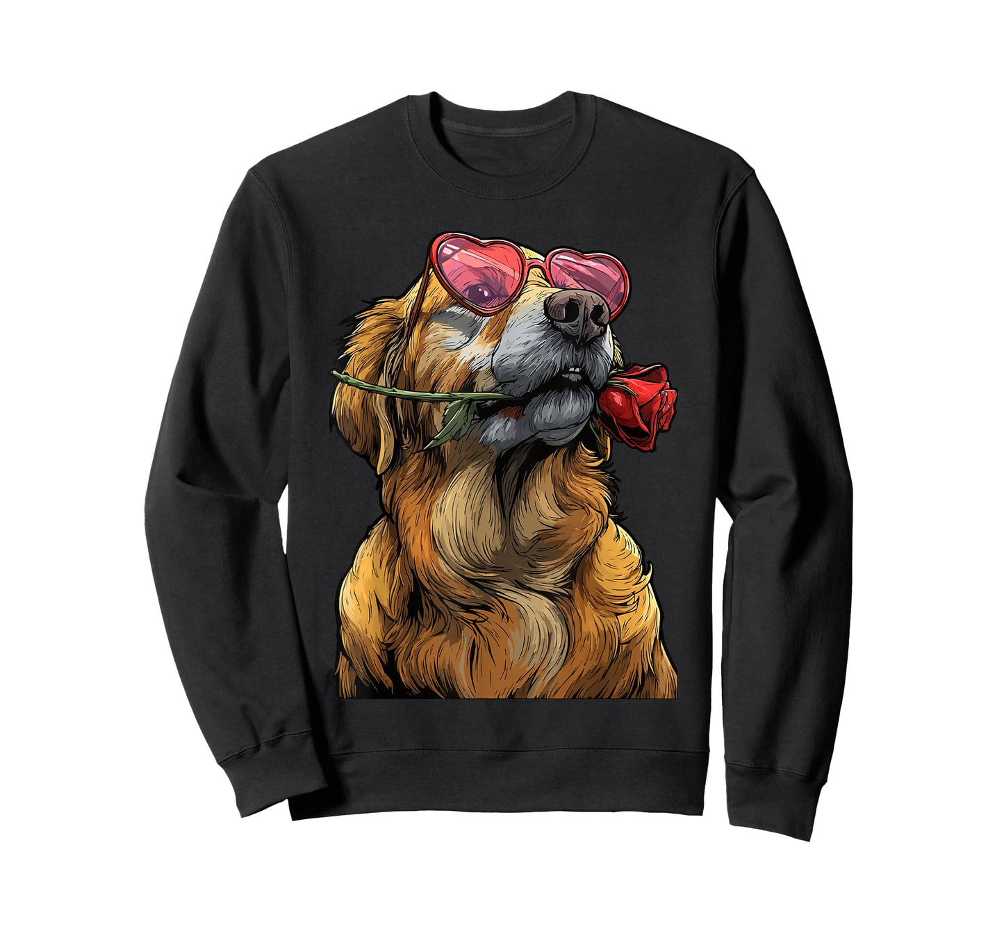 Cute Golden Retriever with Glasses Rose Valentine's Day Dog T-Shirt