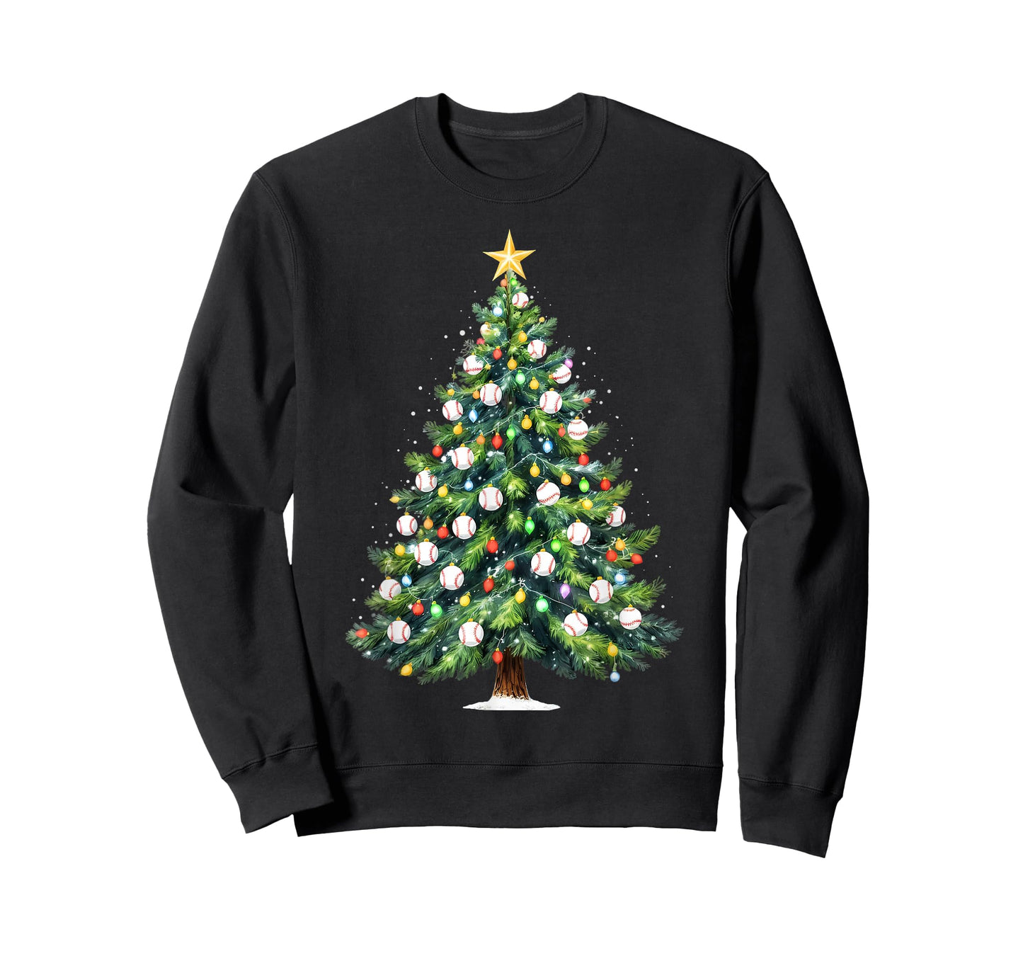 Christmas Baseball Tree Lights Funny Xmas Family Holiday T-Shirt