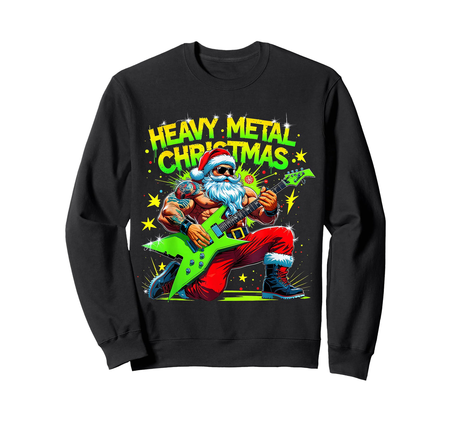 Heavy Metal Christmas Santa Rock Guitar Design T-Shirt