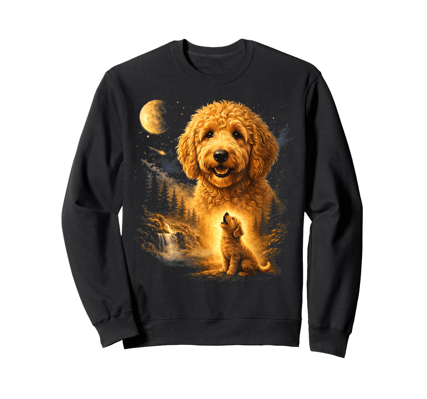 Goldendoodle Howling to The Moon Vintage 90s Funny Dog T-Shirt