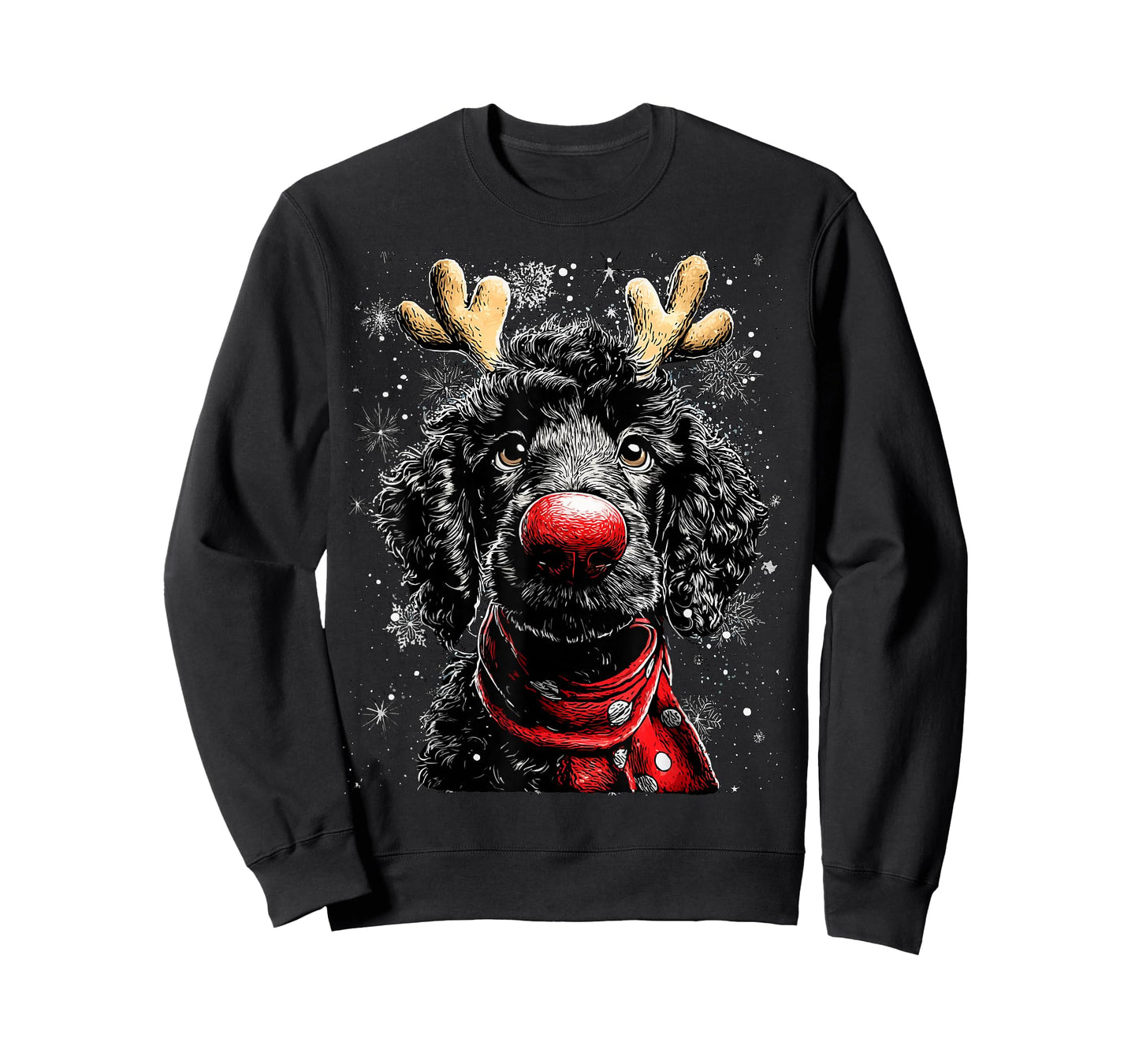 Whimsical Reindeer Poodle Dog Funny Christmas Graphic T-Shirt