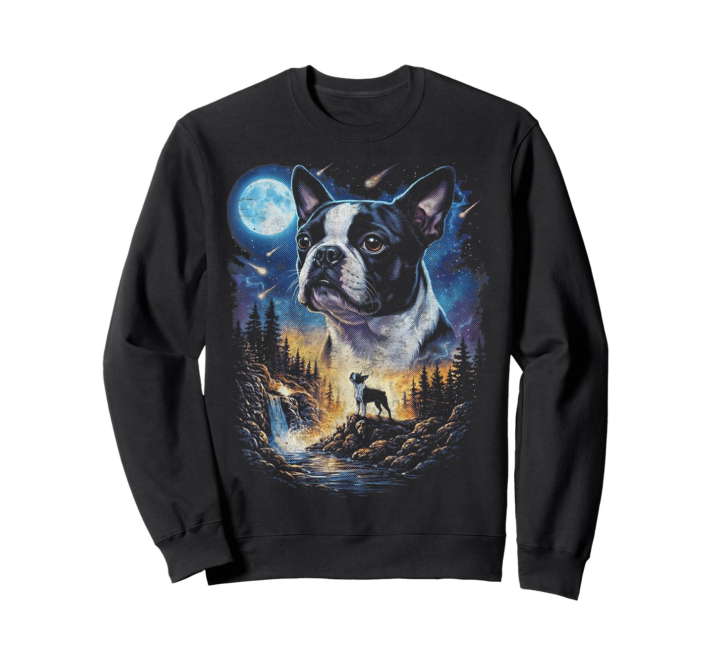 Boston Terrier Howling at The Moon Vintage Dog Art T-Shirt