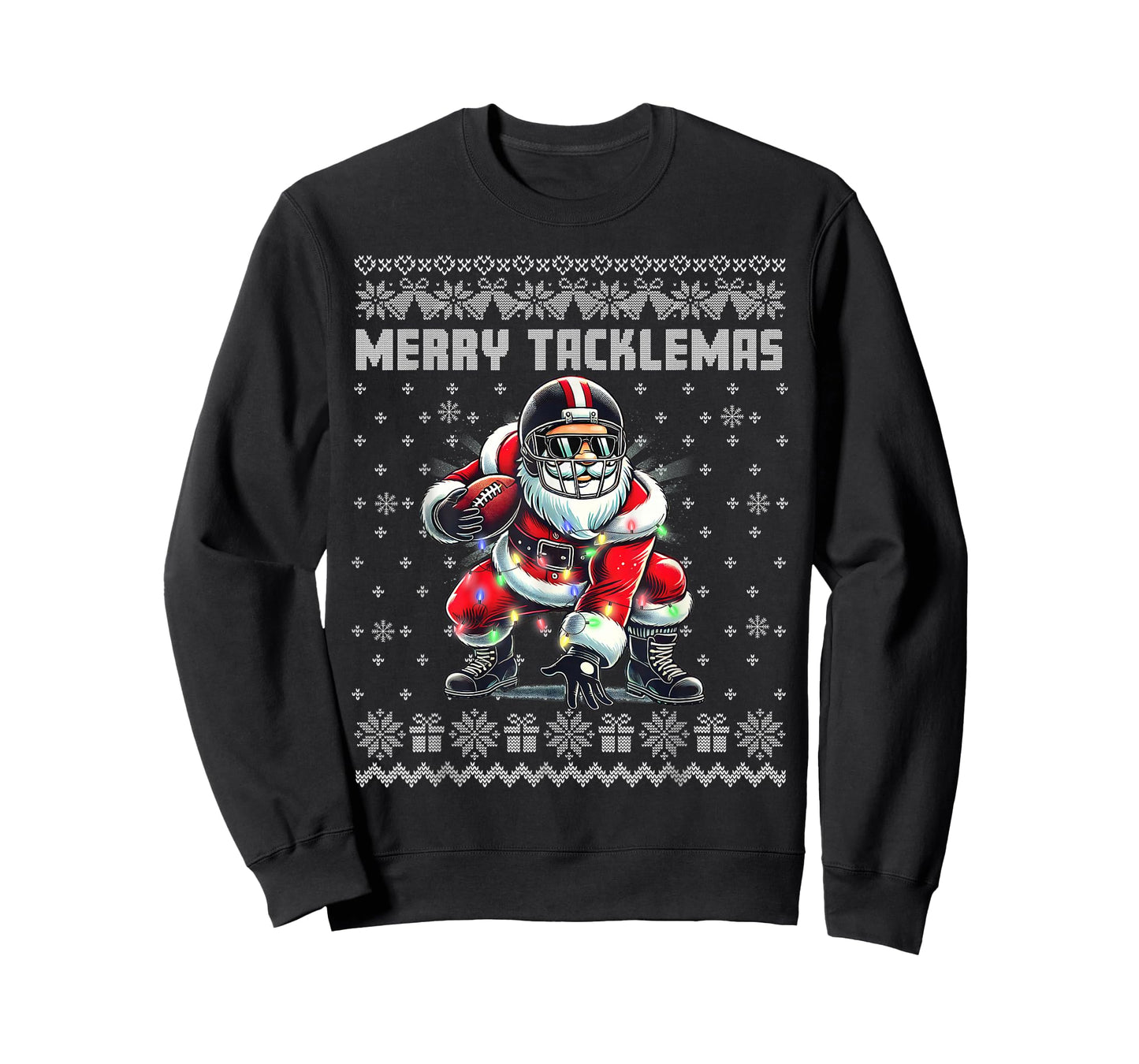 Merry Tacklemas Football Santa Linebacker Ugly Christmas T-Shirt