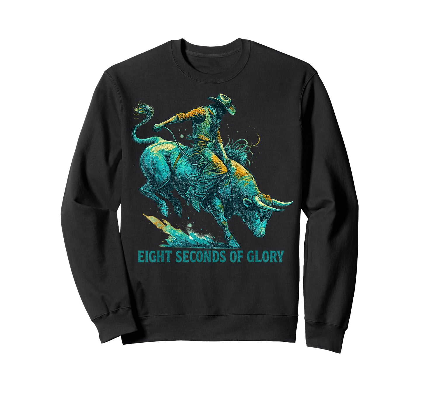 Eight Seconds of Glory Teal Bull Rider Western Art T-Shirt