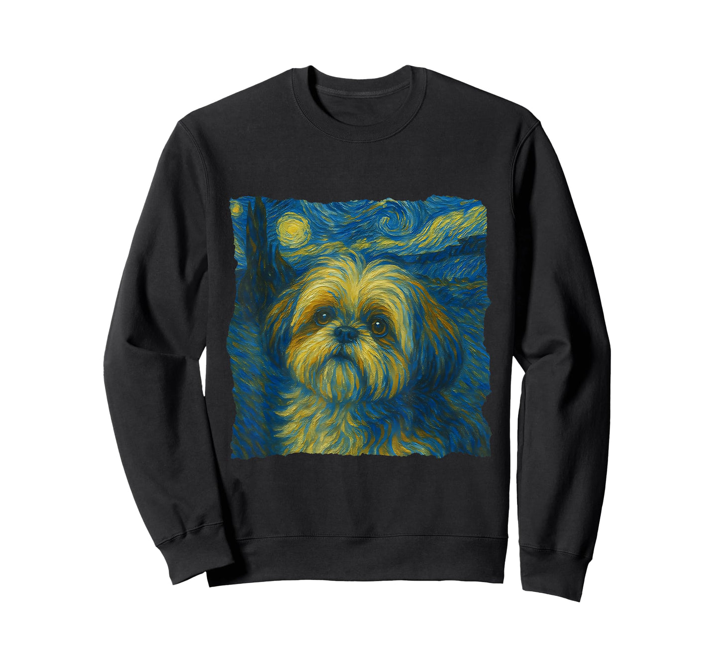 Shih Tzu Dog Art Starry Night Style Painting Dog Lovers T-Shirt