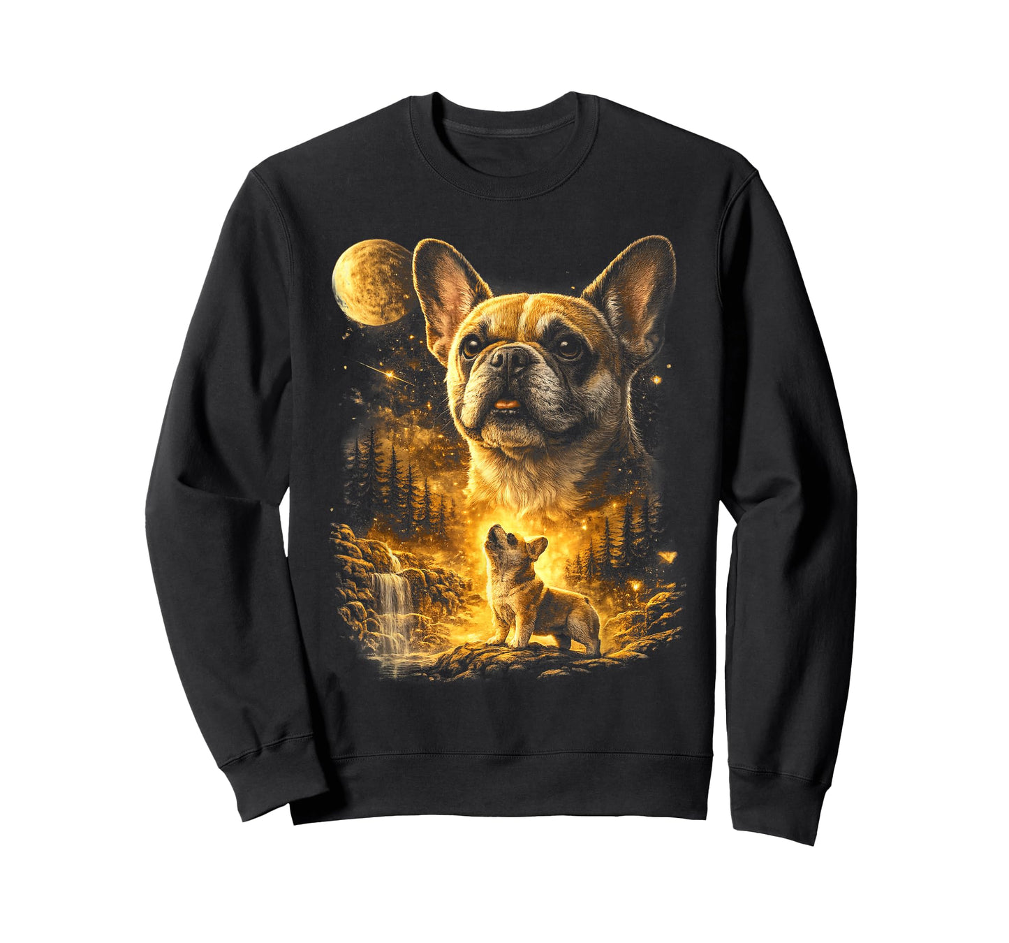 French Bulldog Howling to The Moon Vintage Mystical Dog Art T-Shirt