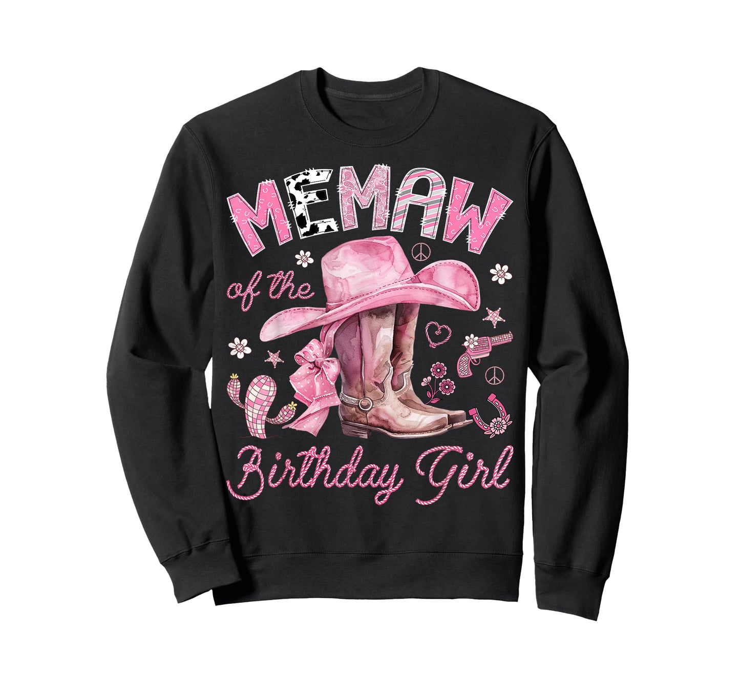 Memaw of The Birthday Girl Pink Cowgirl Western Rodeo T-Shirt