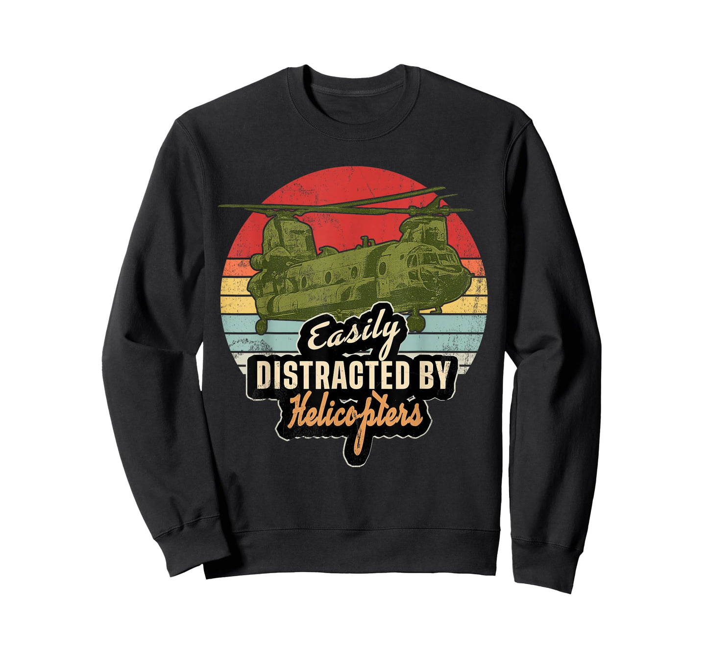 Funny Easily Distracted by Chinook Helicopter Retro Gift T-Shirt