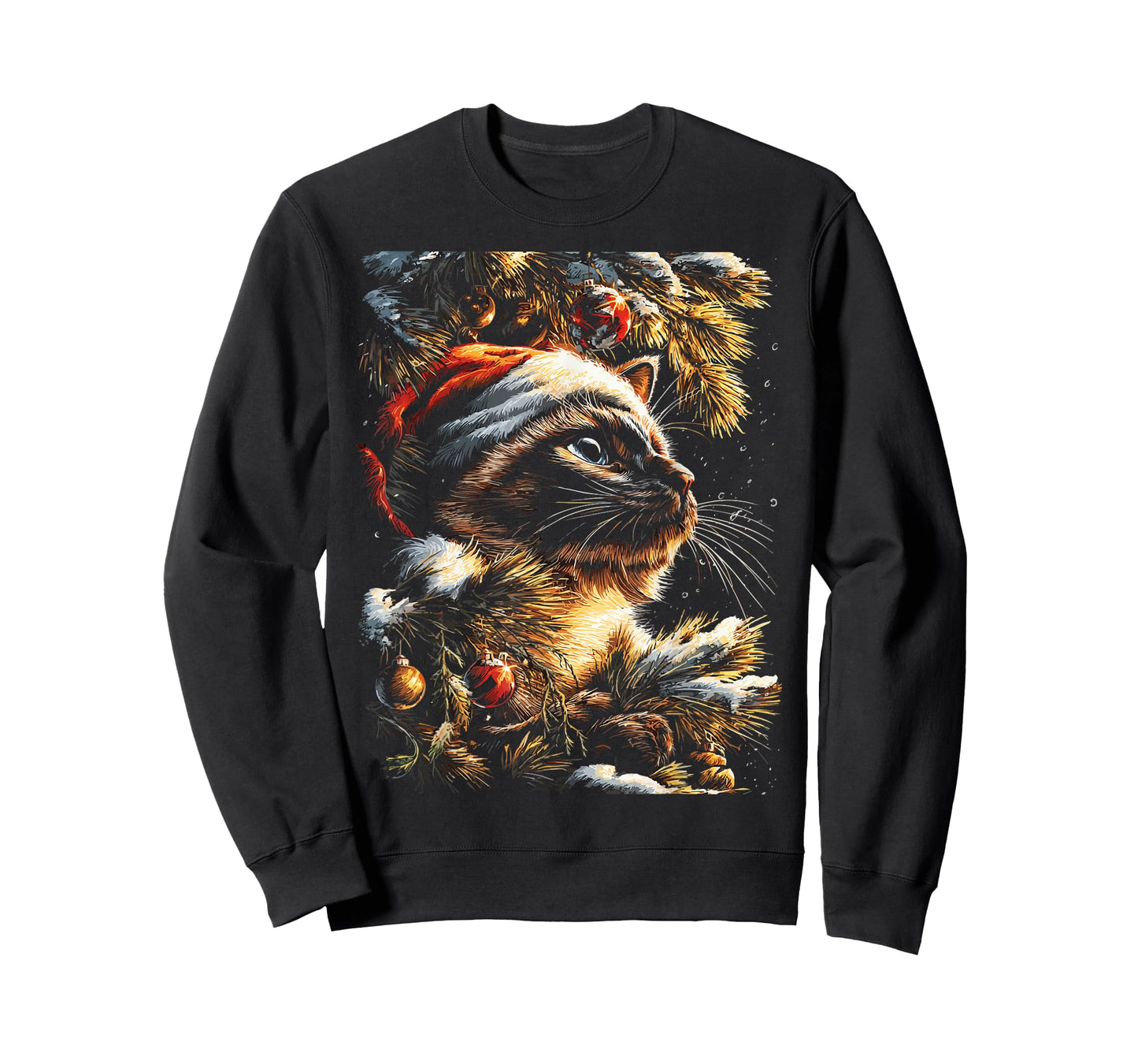 Christmas Siamese Cat with Santa Hat Festive Winter Kitten T-Shirt