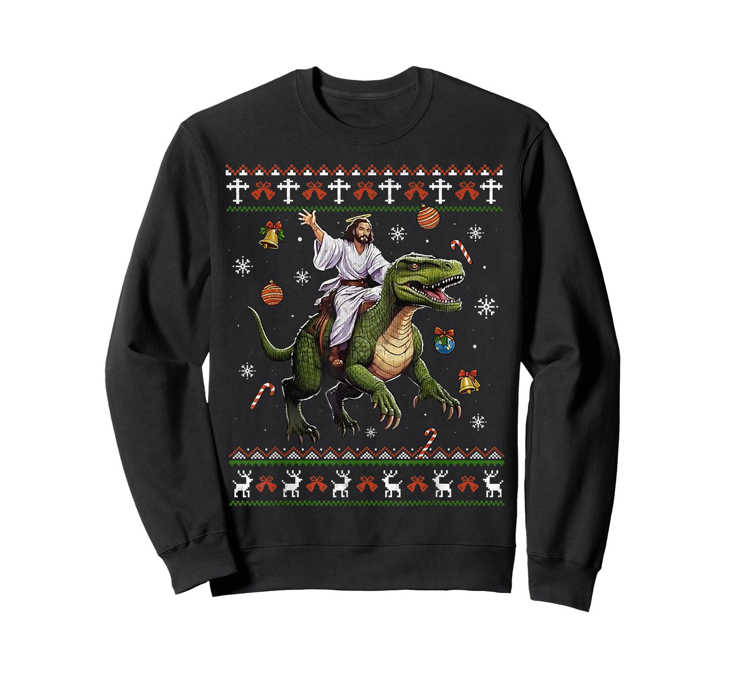 Jesus Riding Dinosaur Funny Meme Ugly Christmas Sweater T-Shirt
