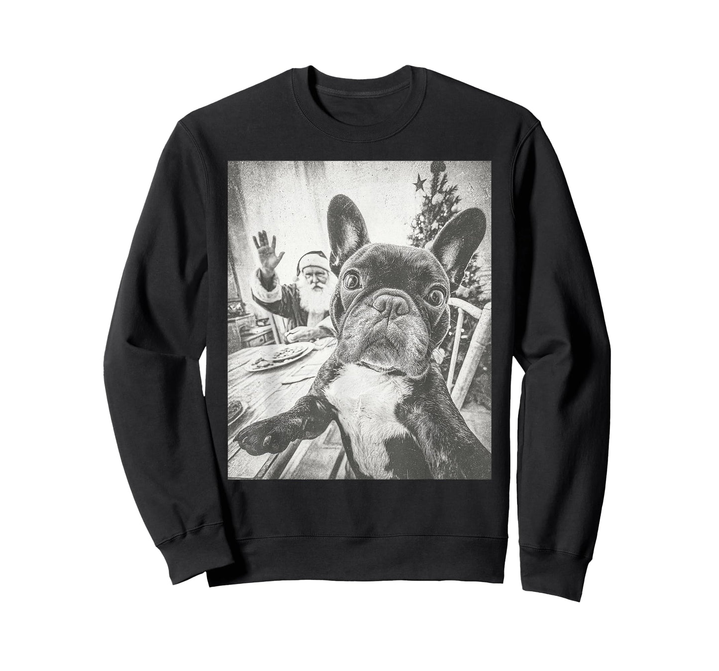 Funny AI French Bulldog Selfie with Santa Claus Christmas T-Shirt