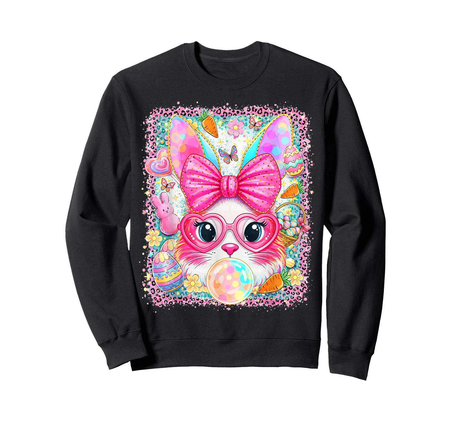 Happy Easter Rabbit Cute Bunny Face Blowing Bubble Girl Kids T-Shirt