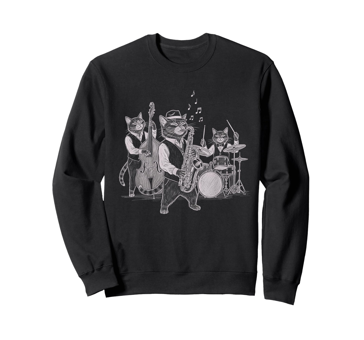Cats Playing Jazz Saxophone Drums Art Music Lover T-Shirt