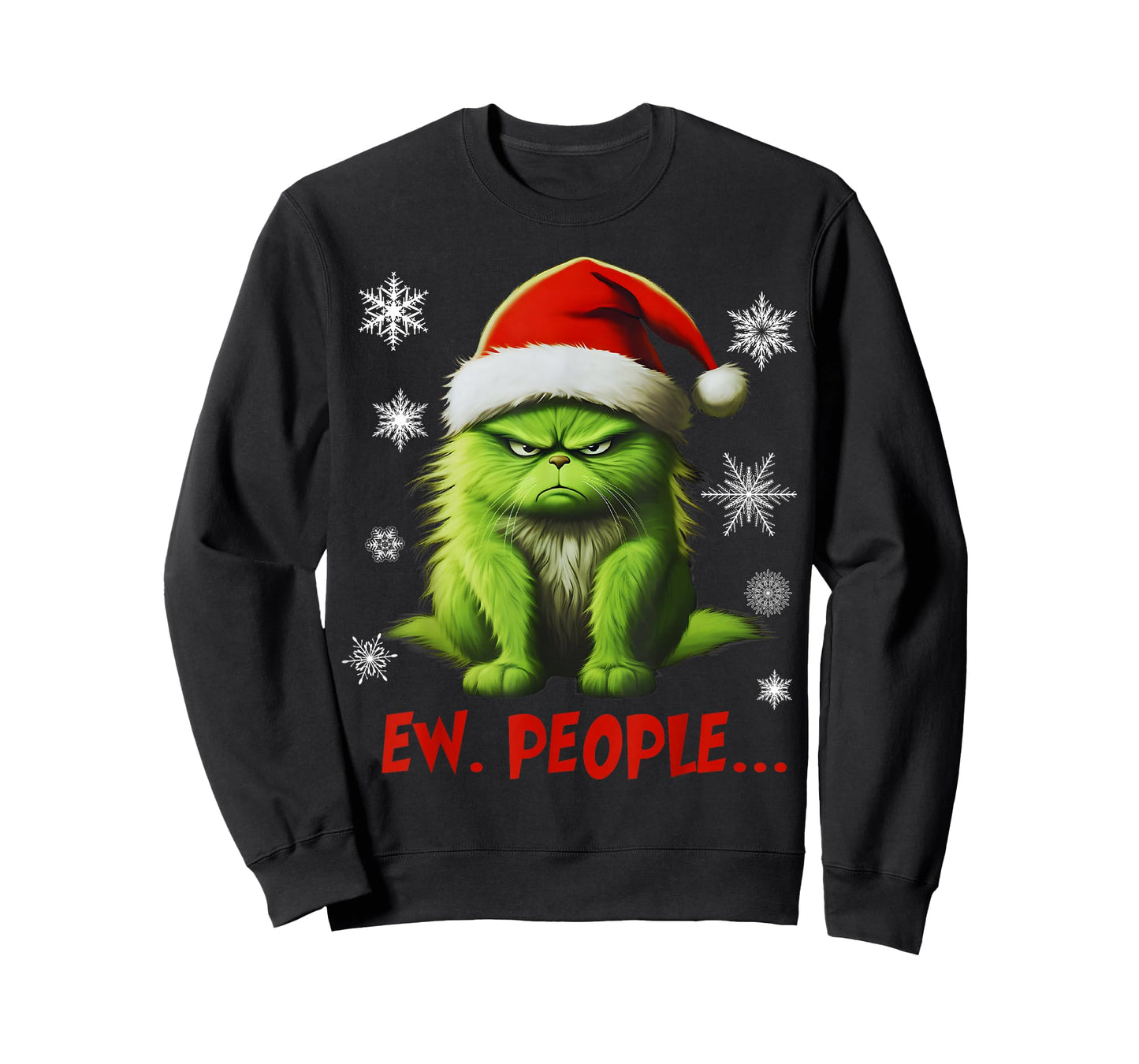 Funny Christmas Cat Ew People Meowy Cat Lovers Santa Hat Y2K T-Shirt