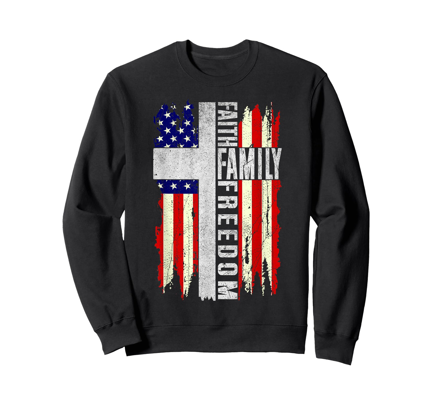 Faith Family Freedom - Patriotic Christian Vintage USA Flag T-Shirt