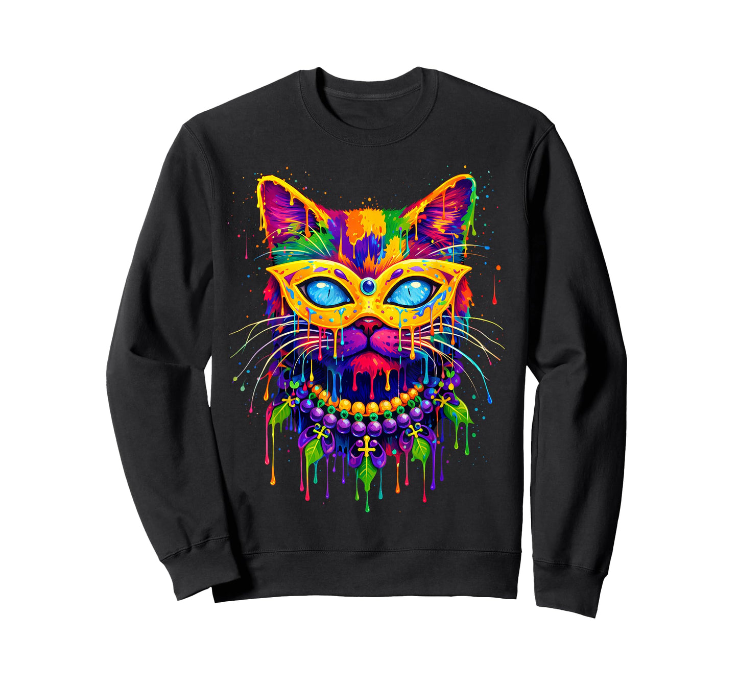Cat Drip Mardi Gras Carnival Jester Beads Meow Kitty Pet T-Shirt
