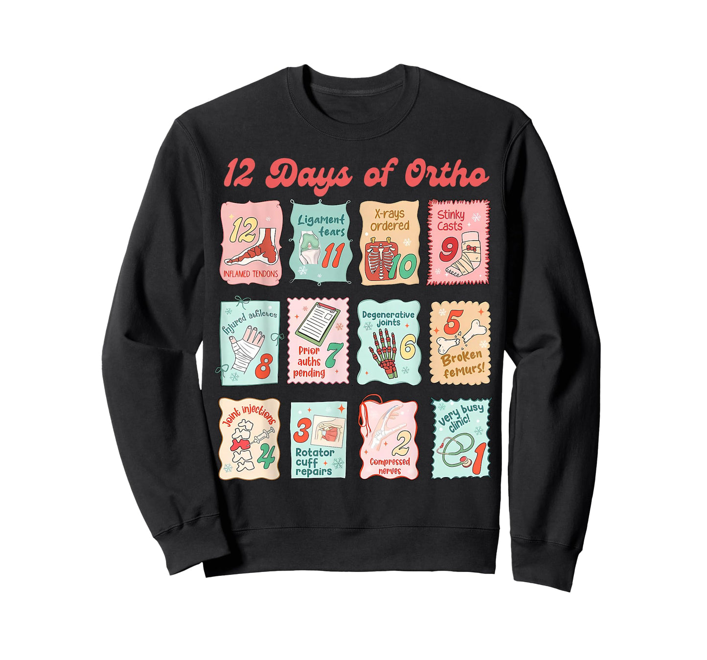 Retro Stamp 12 Days of Ortho Christmas Orthopedic Surgeon T-Shirt