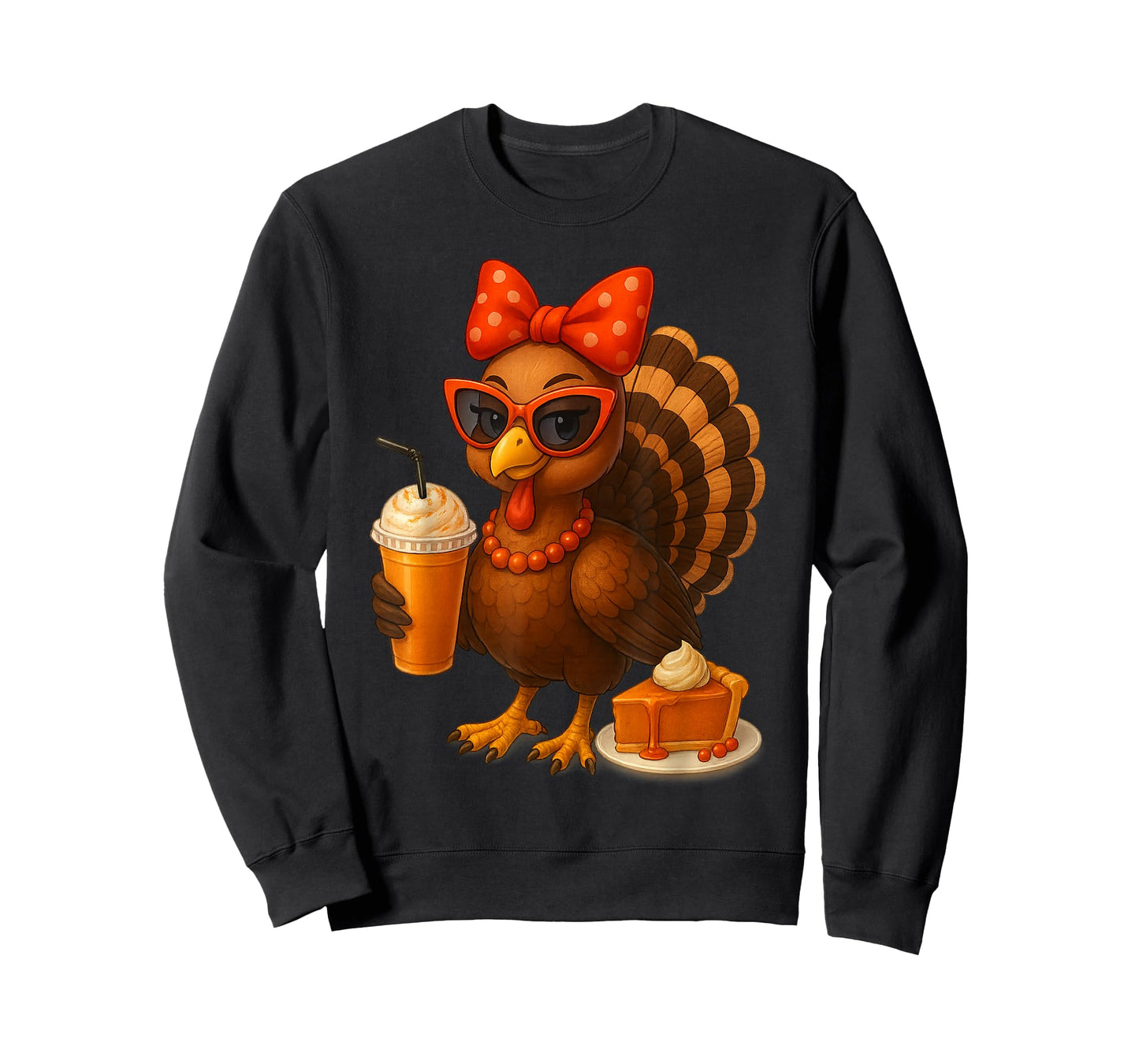 Turkey Drinking Coffee Thanksgiving Bow Womens Turkey Day T-Shirt