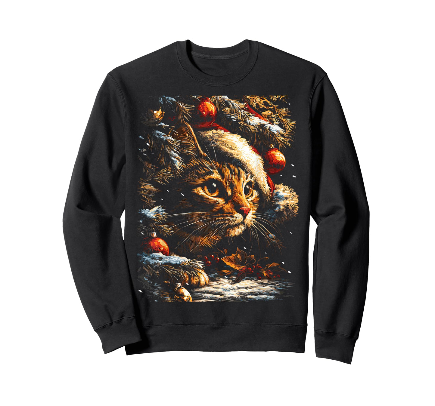 Christmas Tabby Cat with Santa Hat Festive Winter Kitten T-Shirt