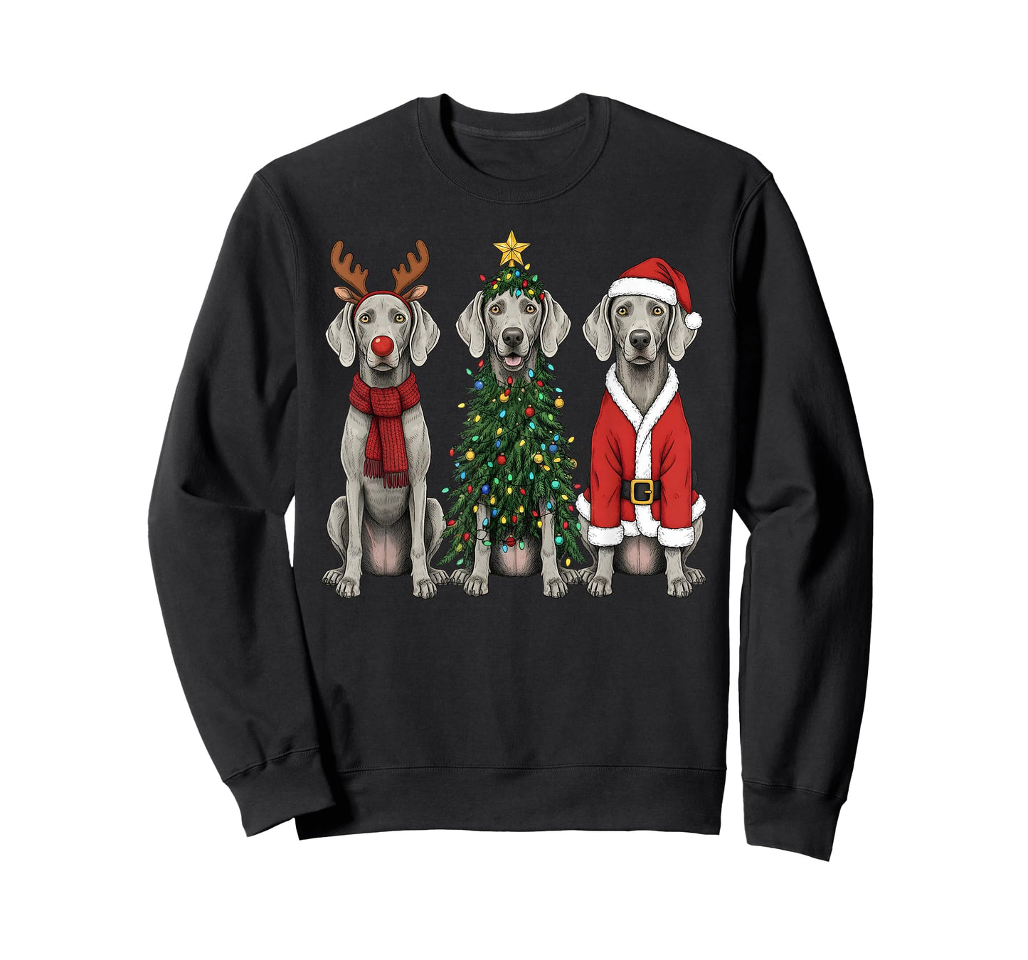 Retro Christmas Weimaraner Santa Reindeer Dog Lover T-Shirt