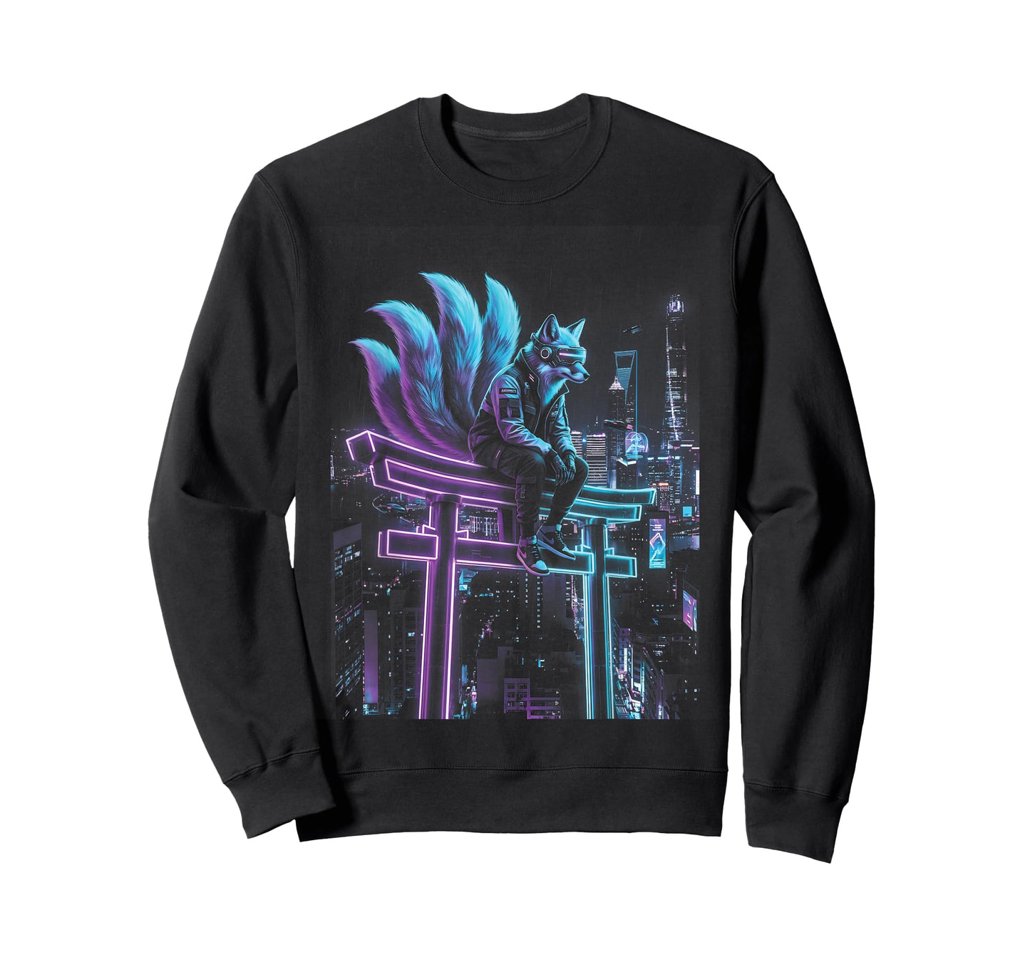 Cyberpunk Kitsune Torii Japanese Fox Synthwave Vaporwave T-Shirt