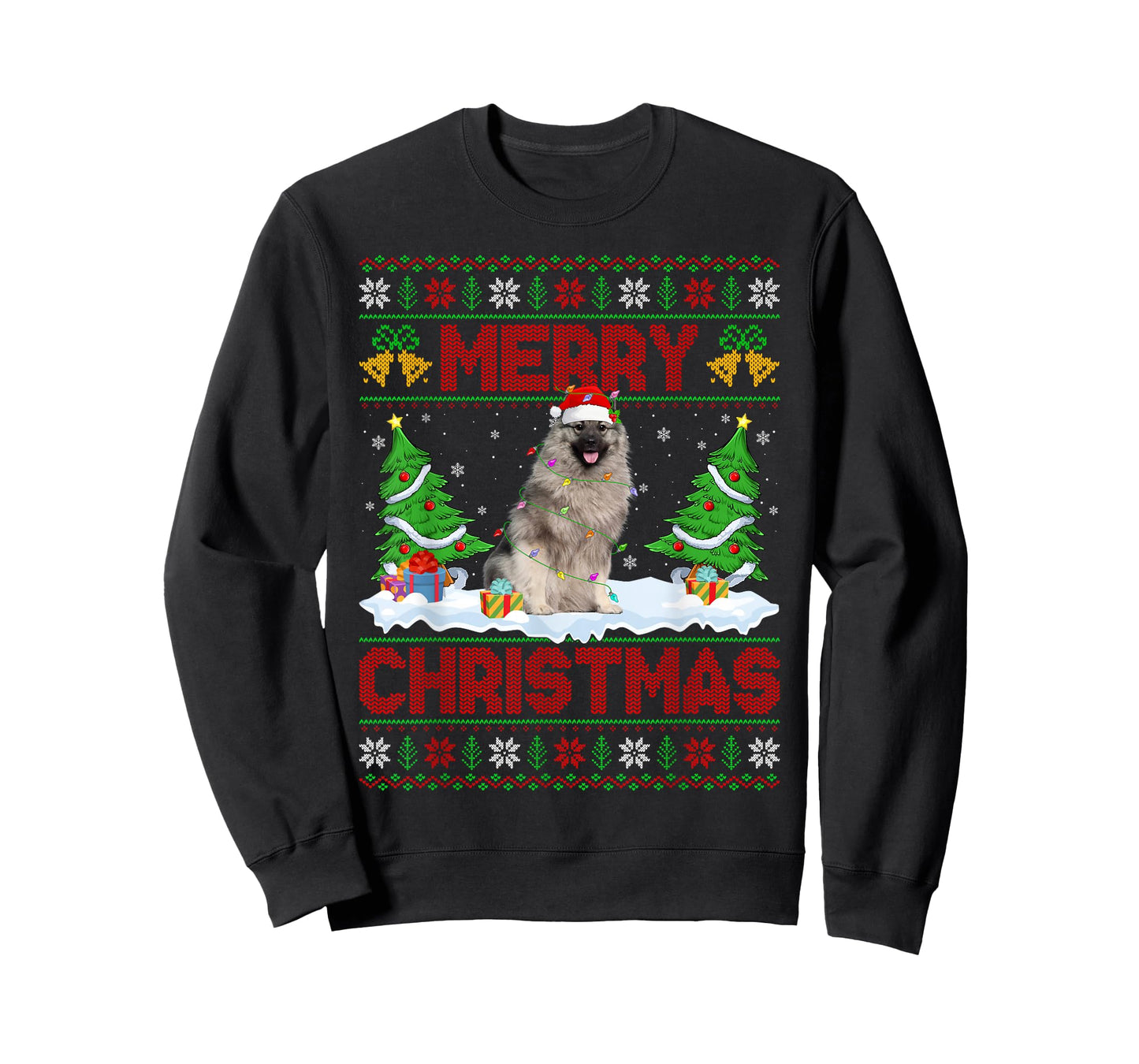 Keeshond Dog Christmas Ugly Sweater Funny Santa Hat Dog Xmas T-Shirt